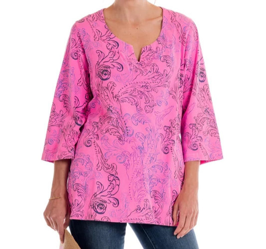 Fresh Produce xl xxl cosmos pink waverley swirl jersey pockes tunic top $82 nwt