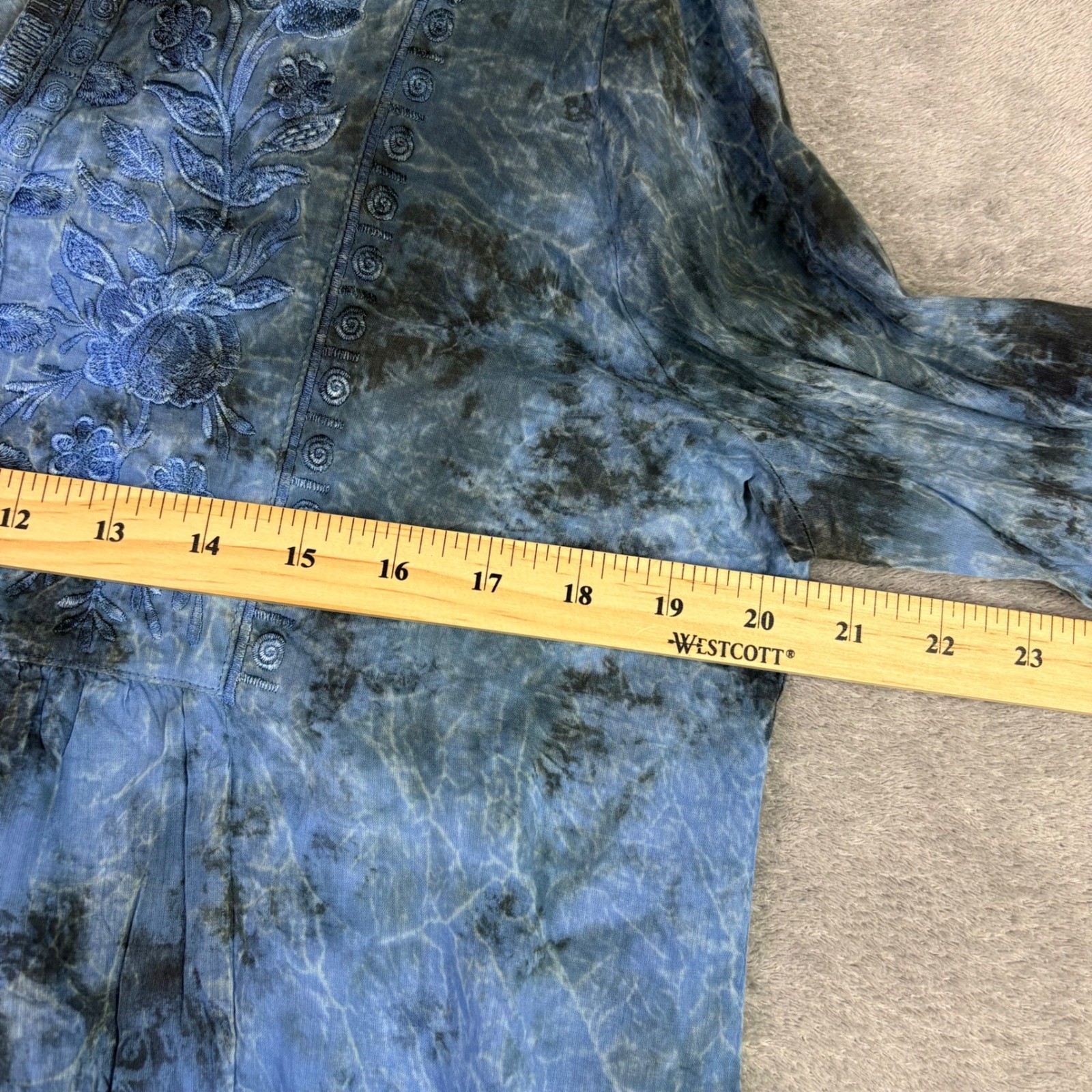 Vintage Goa M Blue Tie Dye Tunic Top Embroidered V-Neck Boho Peasant Casual