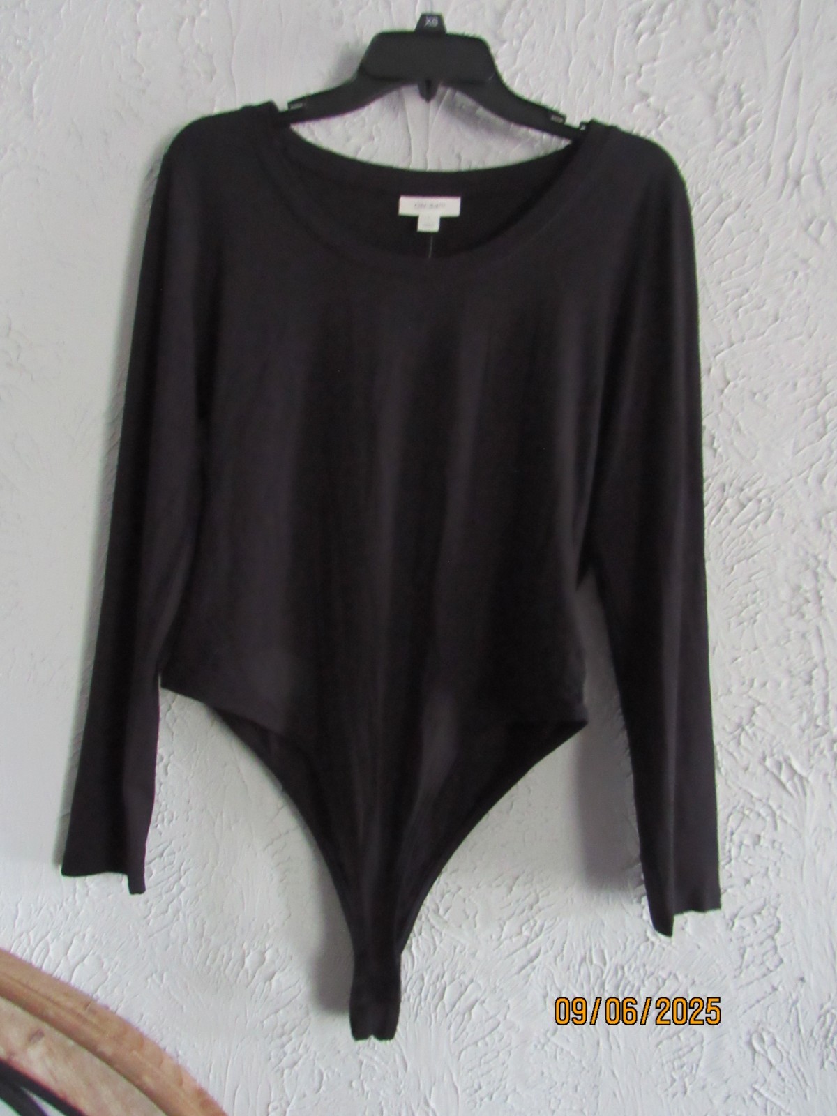 On 34th nwt sz L black long tapered sleeve bodysuit thong modal spandex
