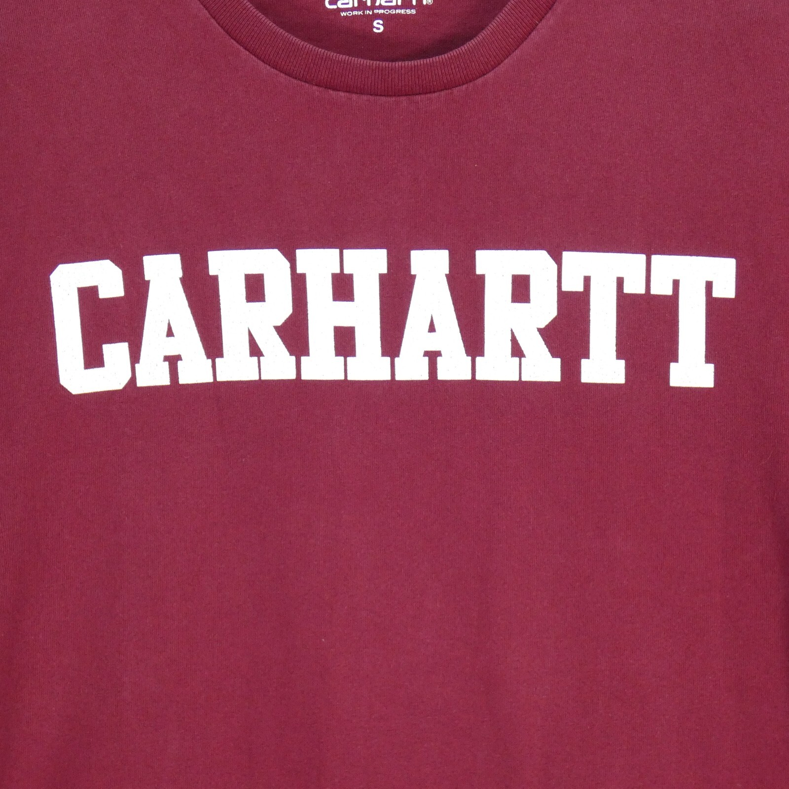 Carhartt T Shirt Mens Red Burgundy College Short Sleeve Logo 100% Cotton size S