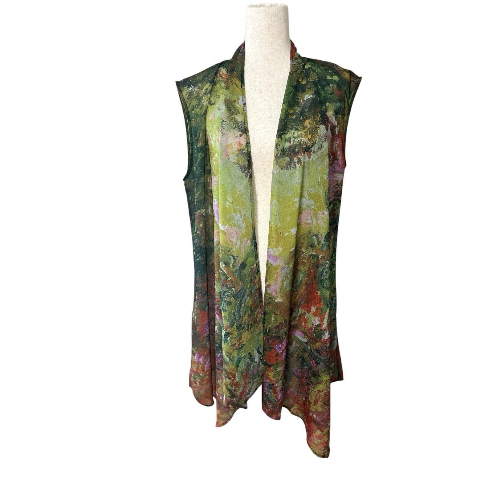 NEW Sheer Open Topper Tunic Garden Print Monet Inspire Size Large Artsy Travel