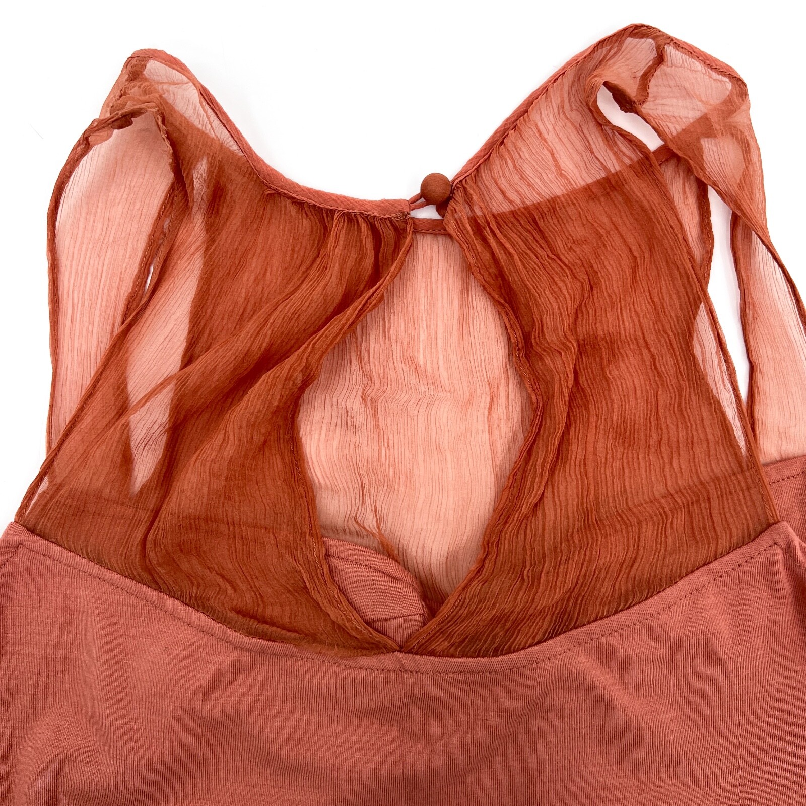 Unbranded Shirt Womens Medium Red Orange Blouse Sleeveless Sheer Pull on