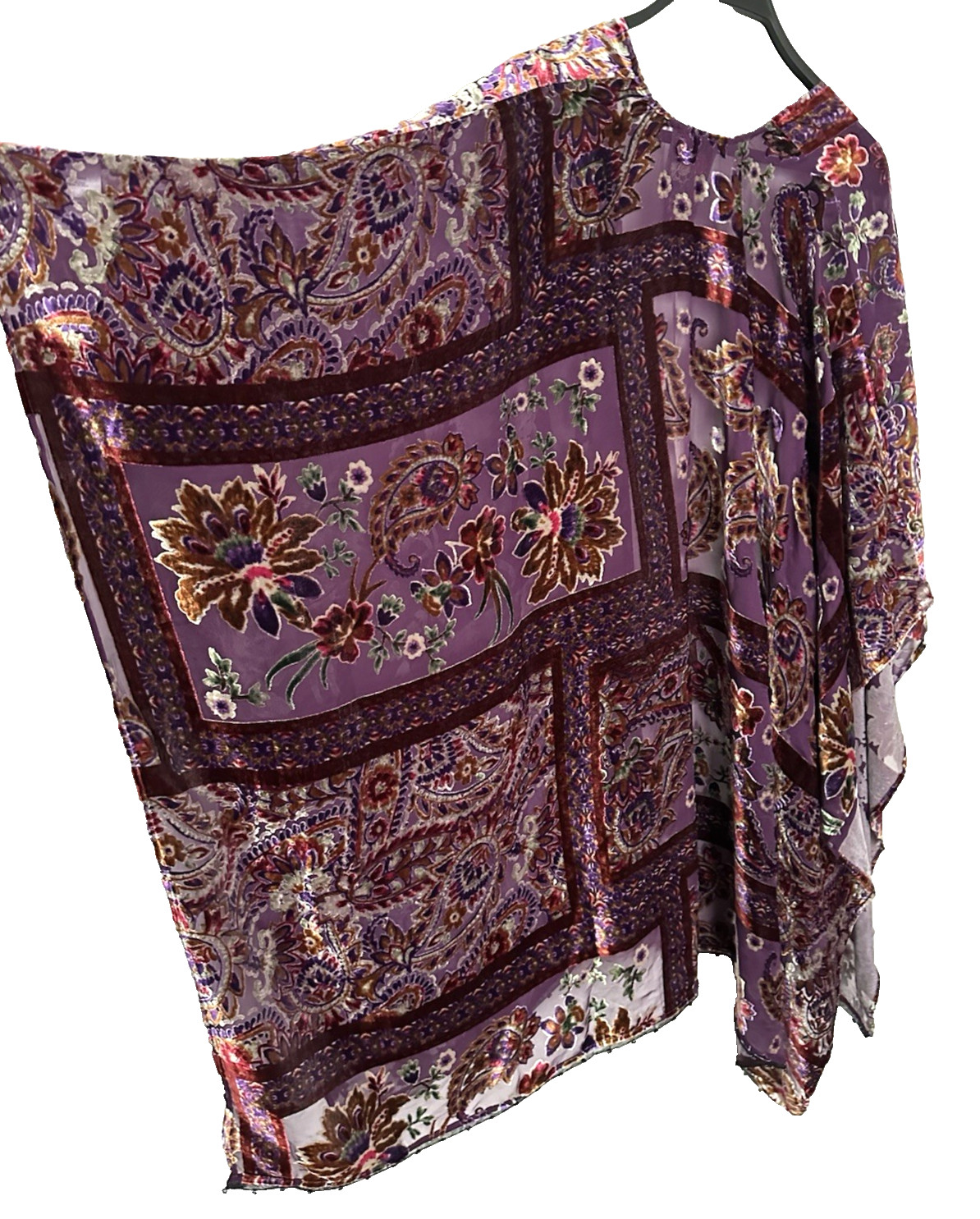 Johnny Was Domitila Burnout Velvet Shawl Wrap One Size Silk Rayon Beads NWT $255