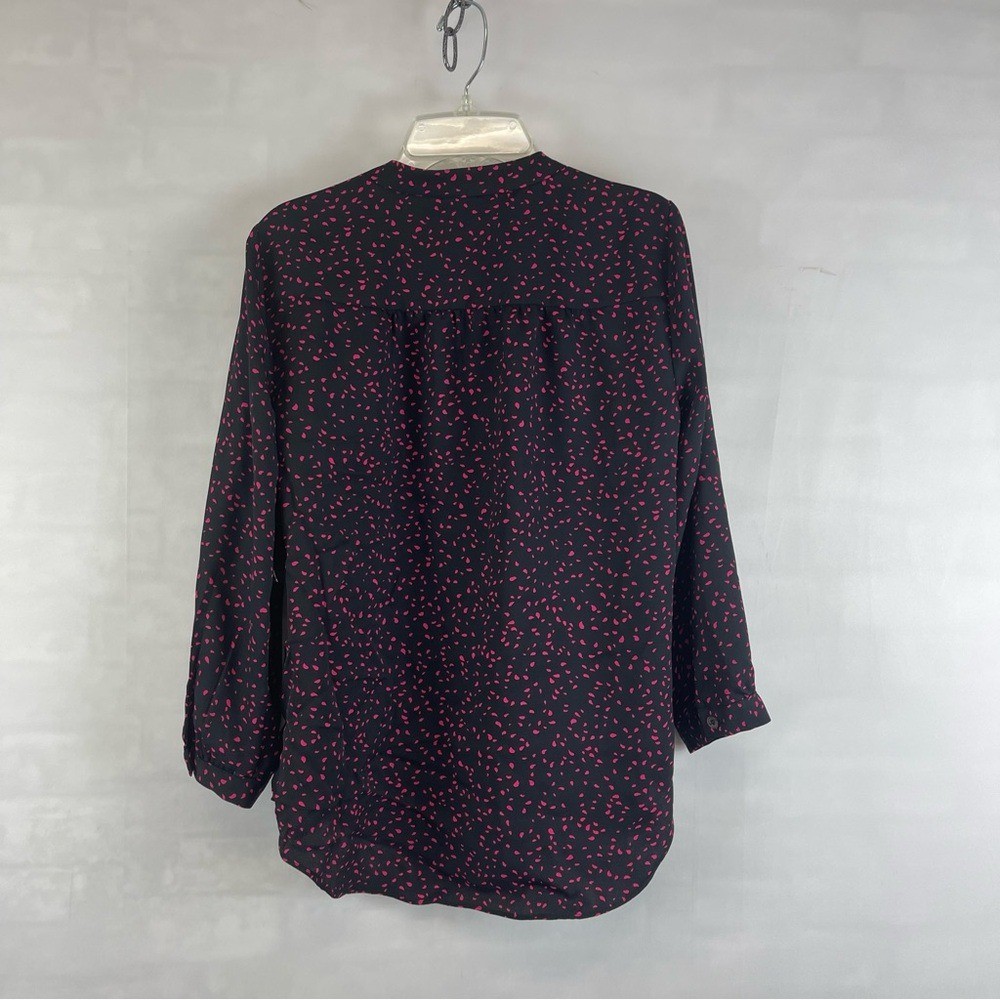 Vince Camuto Speckled Confetti V Neck 3/4 Sleeve Black&Pink Blouse Sz XS NWT