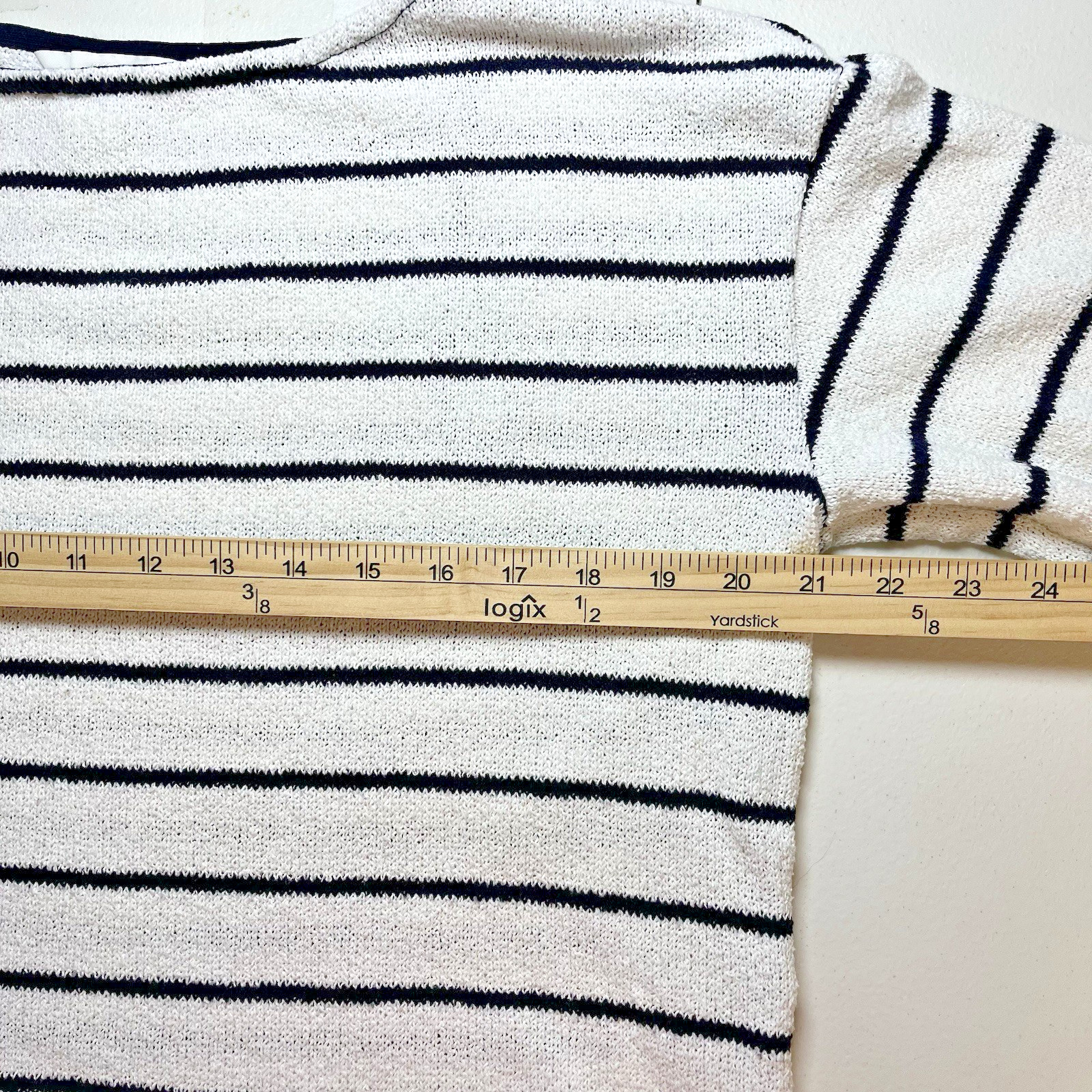 H & M Womens Striped Sweater Size Medium Cotton Blend Nautical Boat Neck White