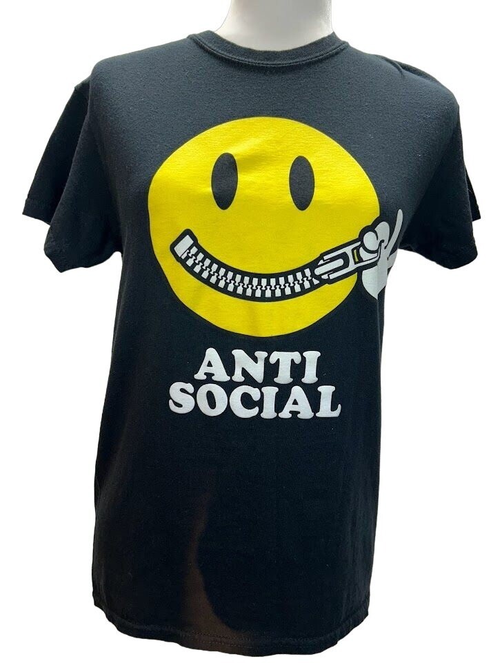 Women’s ANTI SOCIAL SMILE Popular Poison Cotton TEE Size S Black T-Shirt