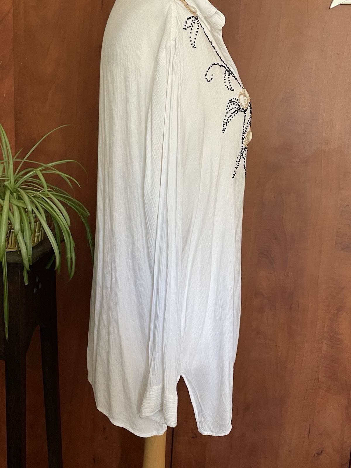 M&S Oversized Shirt Size 16 – 18 White Beaded Beach Holiday Inspo Loose Light