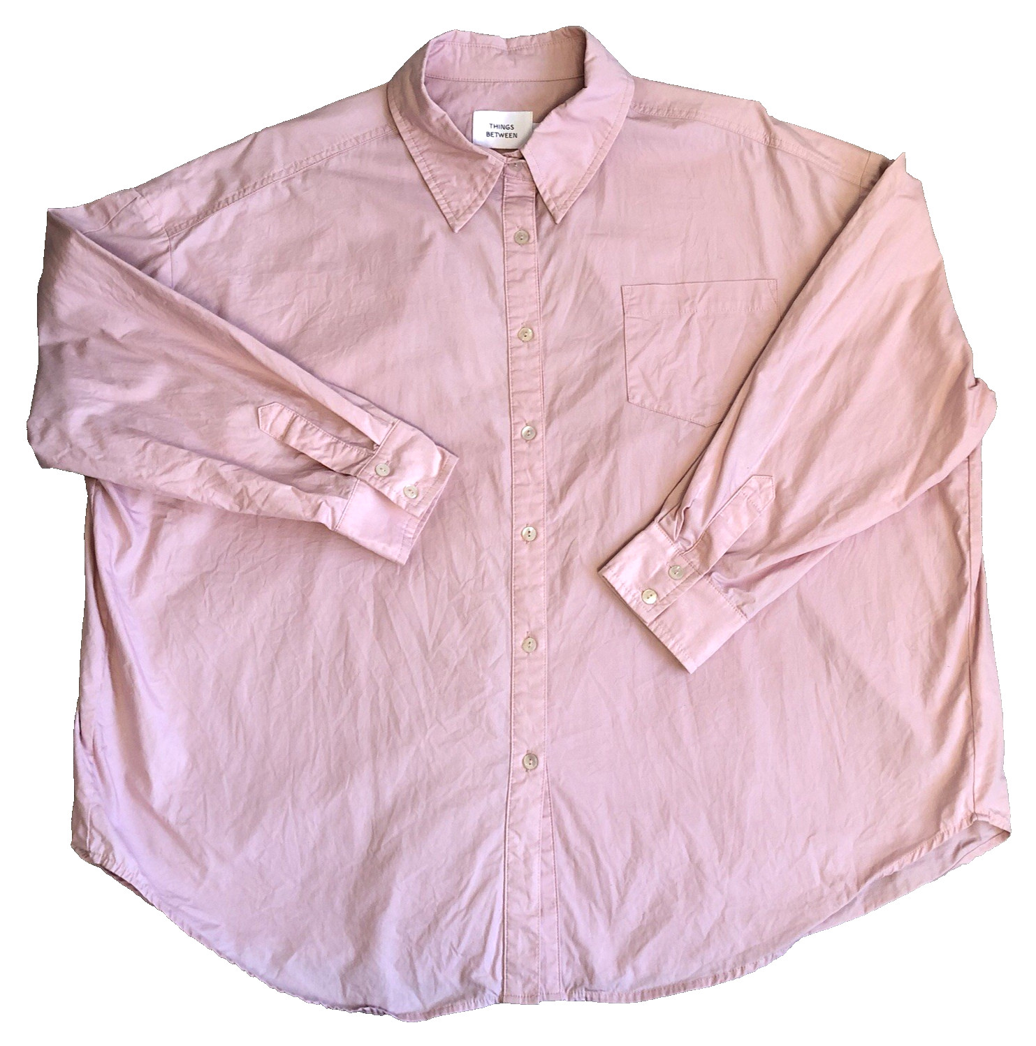 Things Between M Button Dress Shirt Pink Oversized Long Sleeve Cotton Women Soli