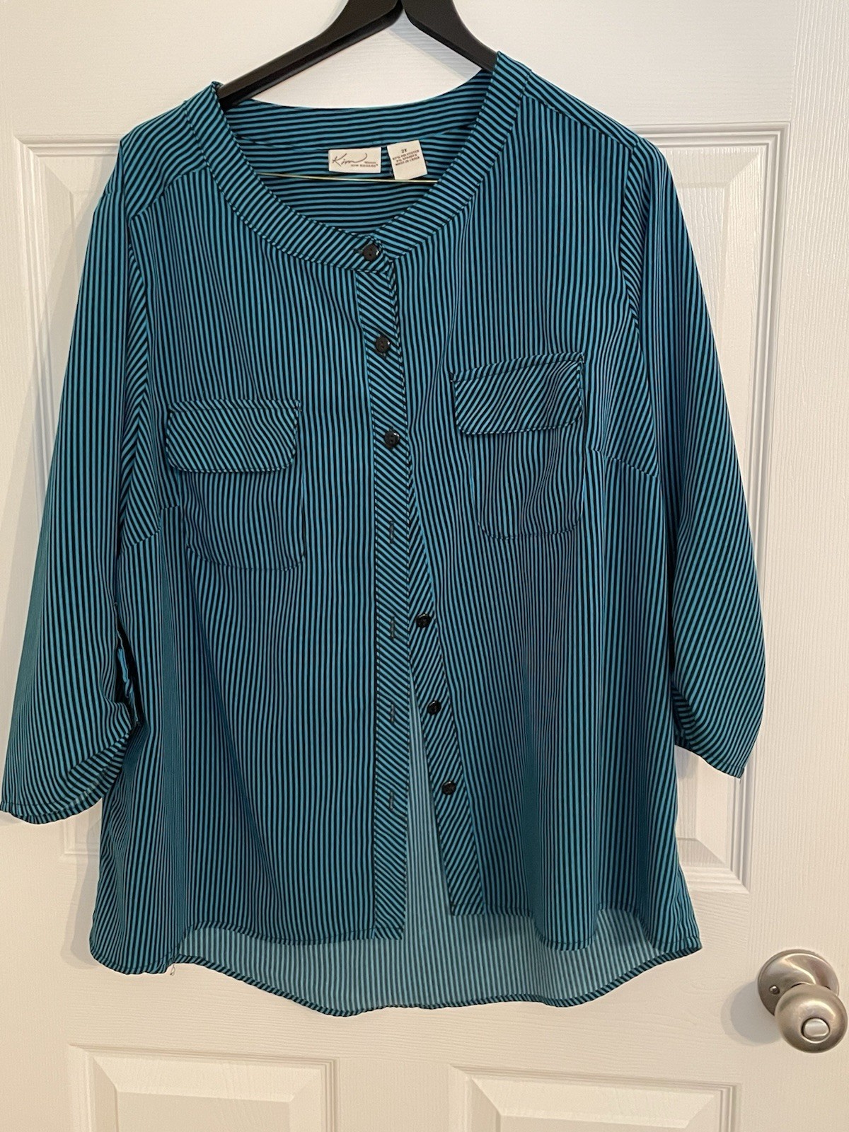 3/4 Sleeve Scoop Neck Button Up Pockets Top From Kim Rogers Size 2X Box A19