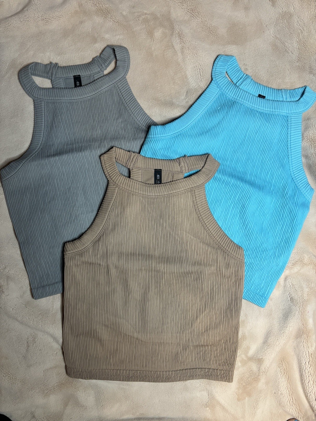 AL Boutique Racerback Cropped Tank Tops Bralette 3 pack Teal/Gray/Beige XL/1XL