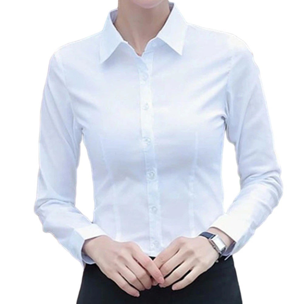 Ladies Office Lady Business Shirt Women Solid Button Up Long Sleeve Blouse