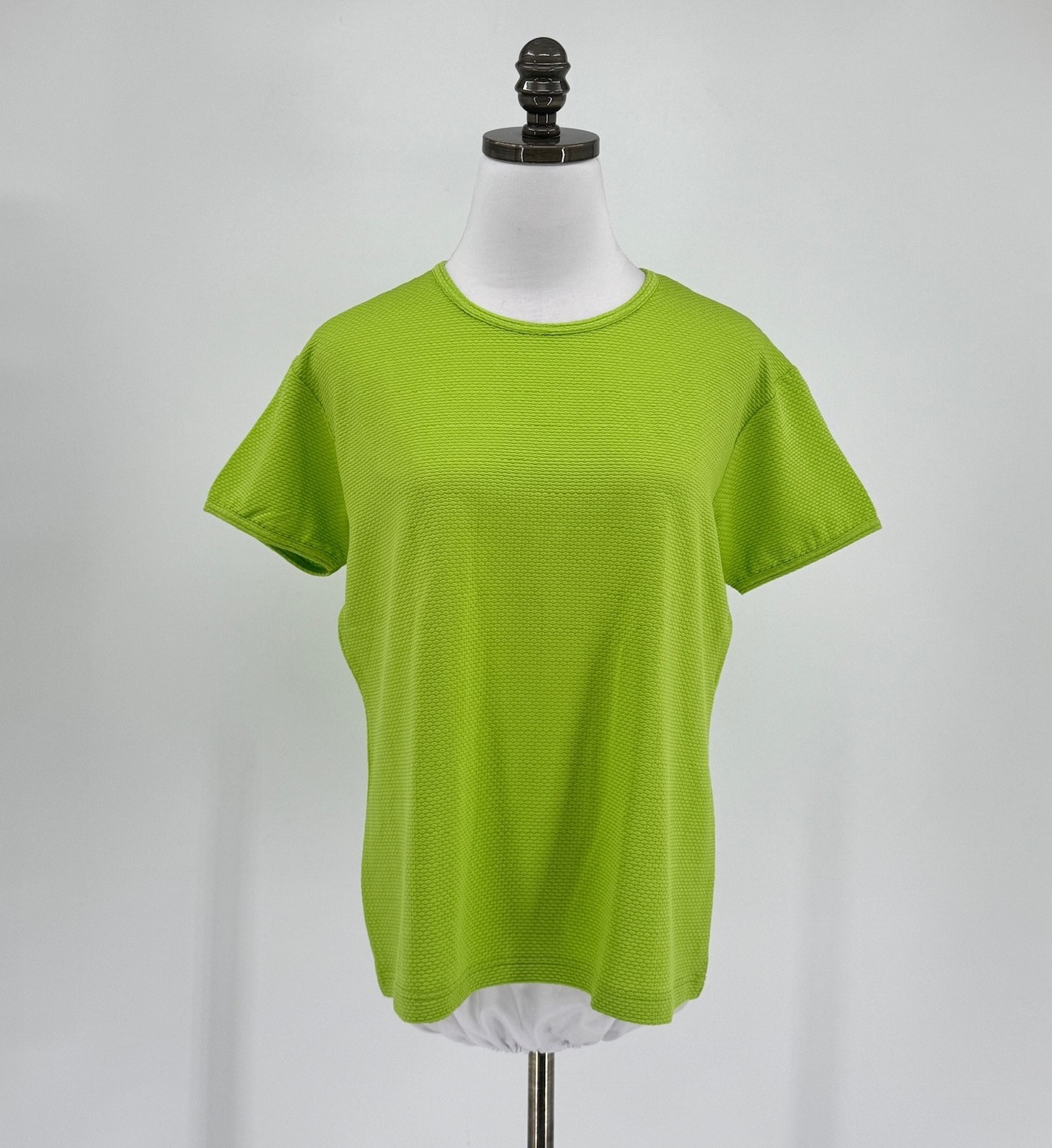 Shanghai Tang Womens Green Silk Blend Stretch Textured Short Sleeve Top Sz XL