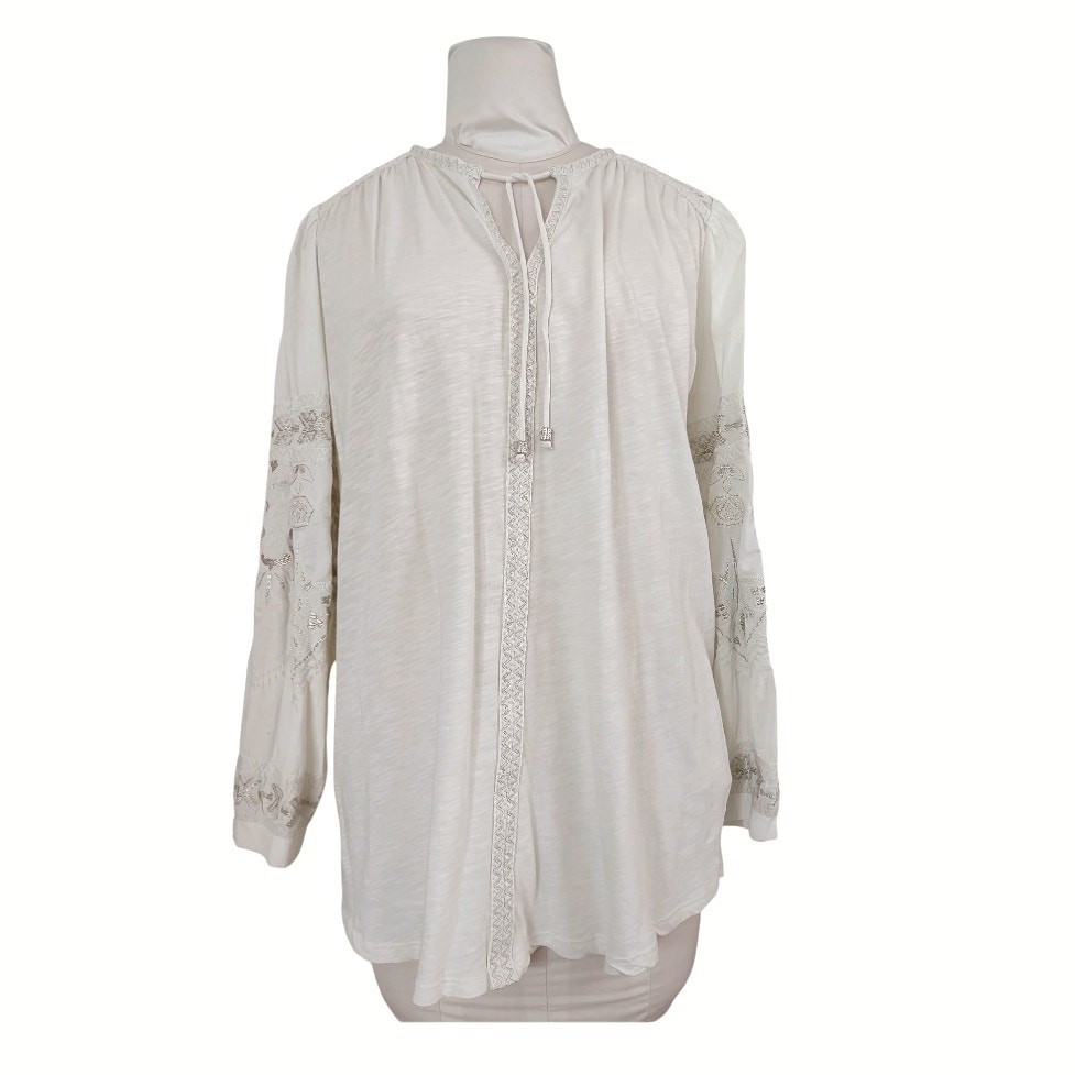 Soft Knit Embellished Tunic Top Size L Casual Boho Hippie Night Shirt Unisex