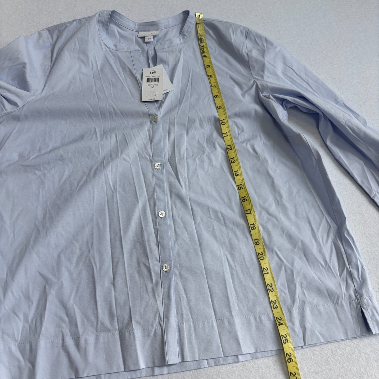 J. Jill Mandarin Collar Button Down Shirt Women’s M Light Blue Preppy Office NWT