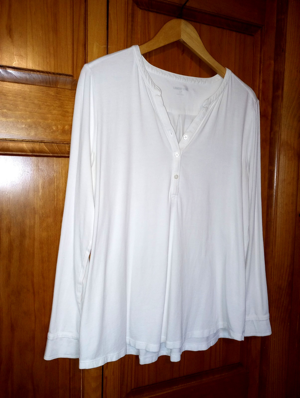 White, LS, Soft Cotton Blend, Lands End Womens Large Capsule Wardrobe Henley Top