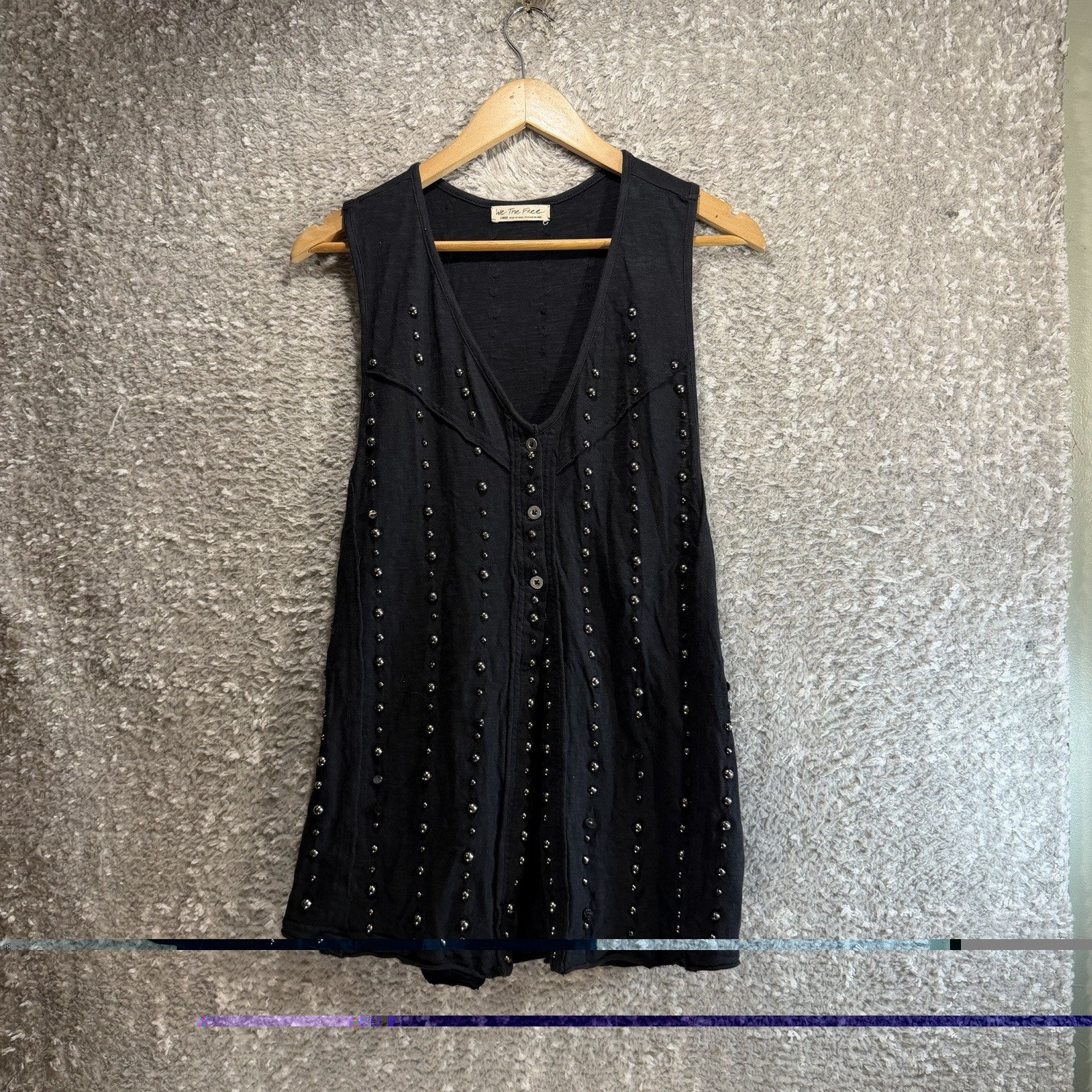 We The Free Studded Tank Top Black Large Casual Festival Bohemian Cotton