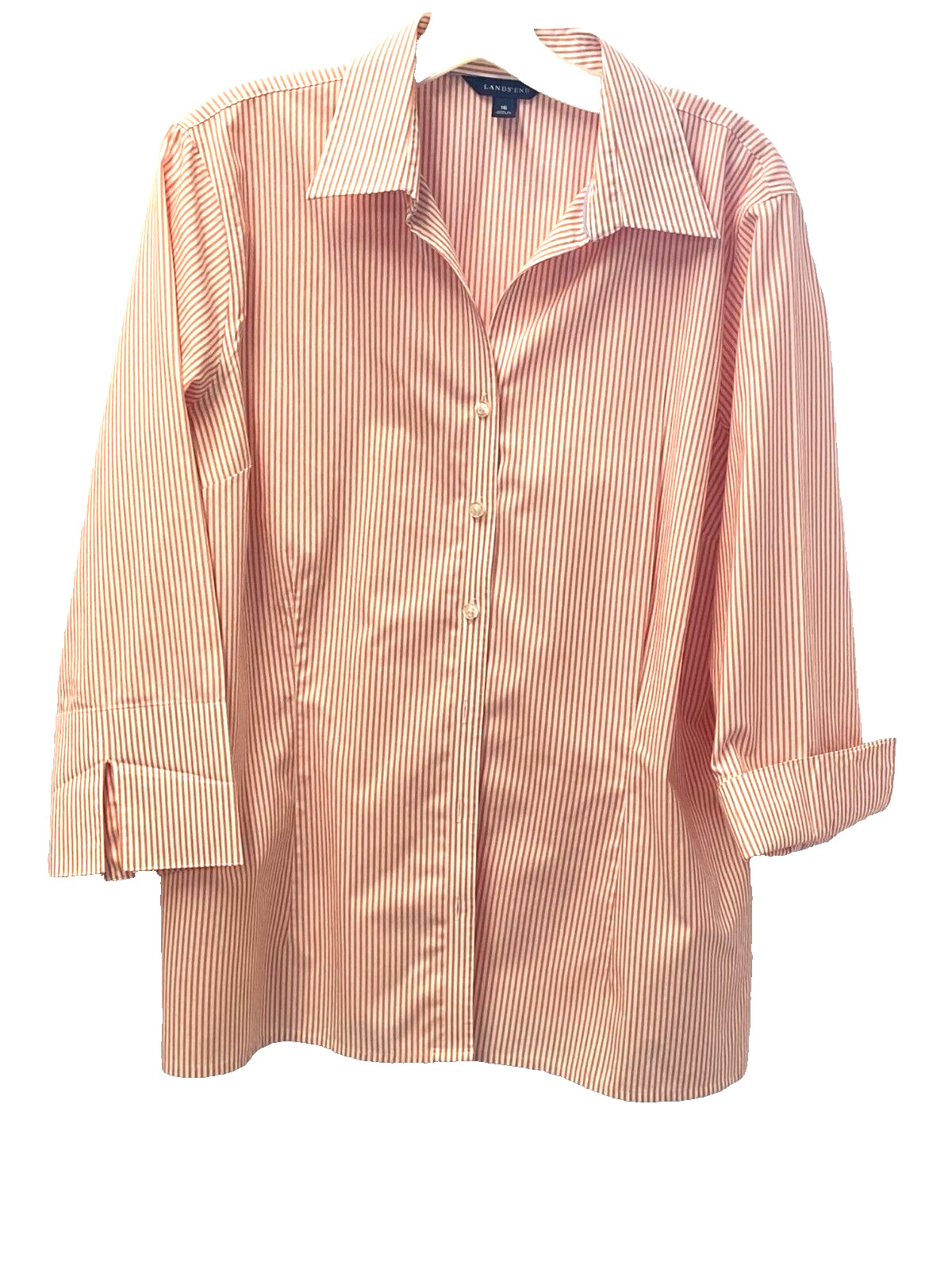 Lands End Shirt Size 16 Orange and White Stripe Collar Beachy