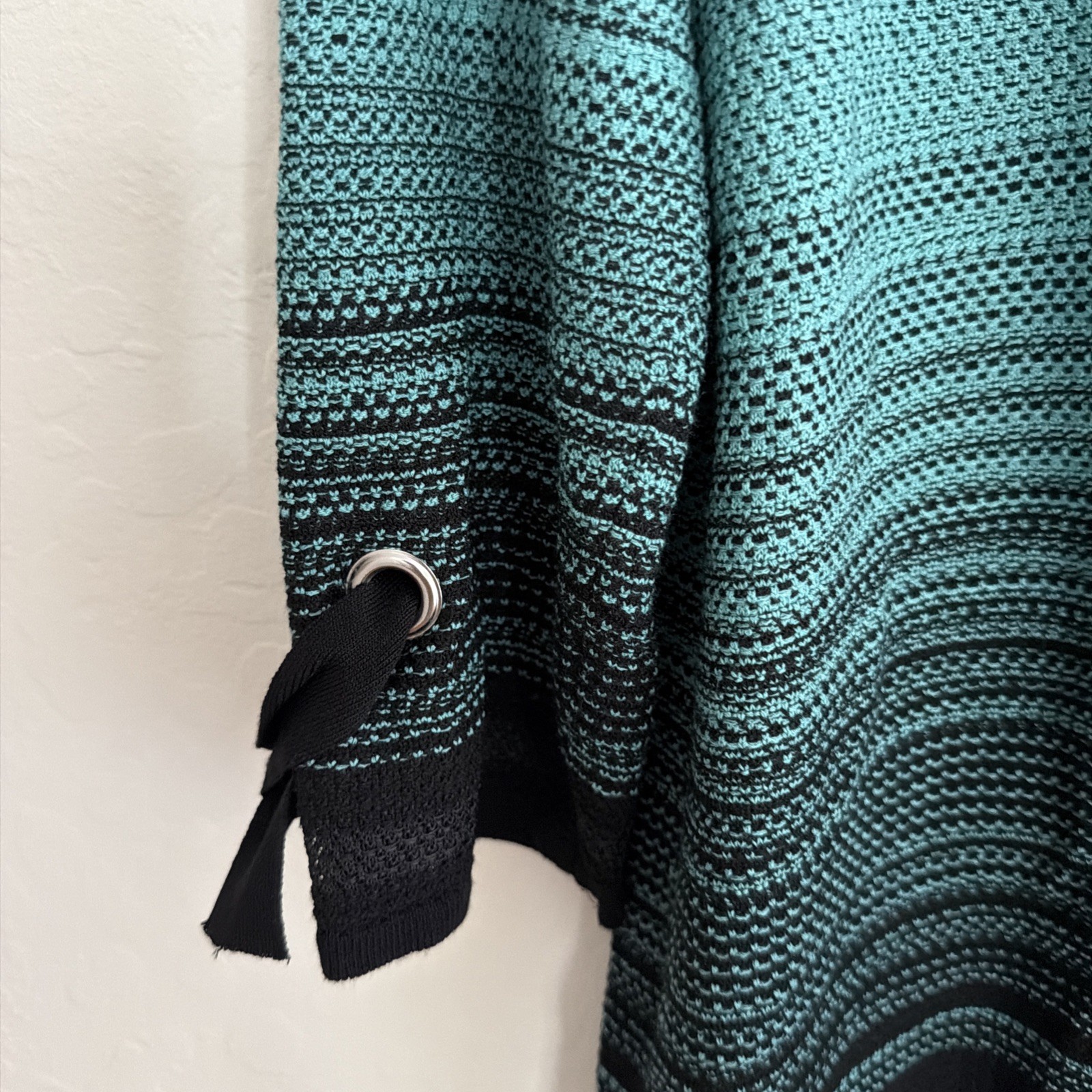 Ming Wang Teal Black Gray Ombré Striped M Knit Tunic Top 3/4 Sleeve Classic Chic