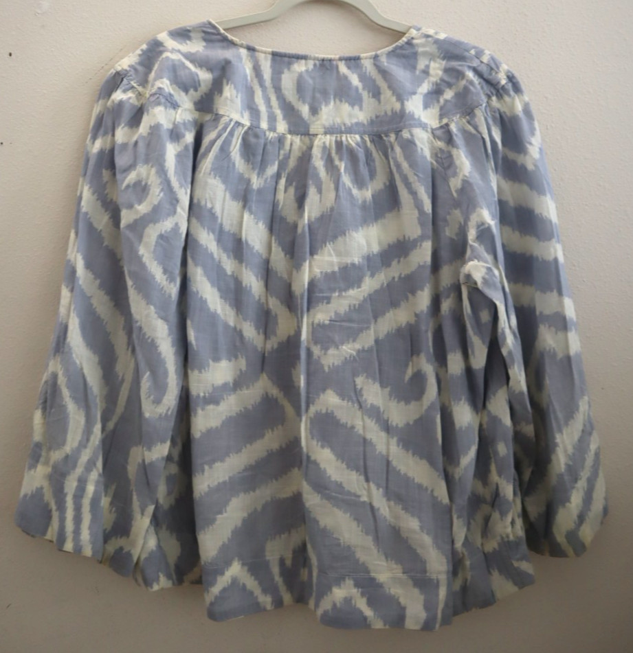 Anthropologie OB1274257 Women’s Sz L Blue/White Ikat Print Laverne Cotton Blouse