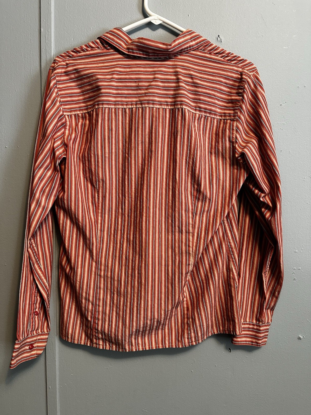 Annex Women’s M Red White Black Striped Collared Long Sleeve Button-Up Blouse