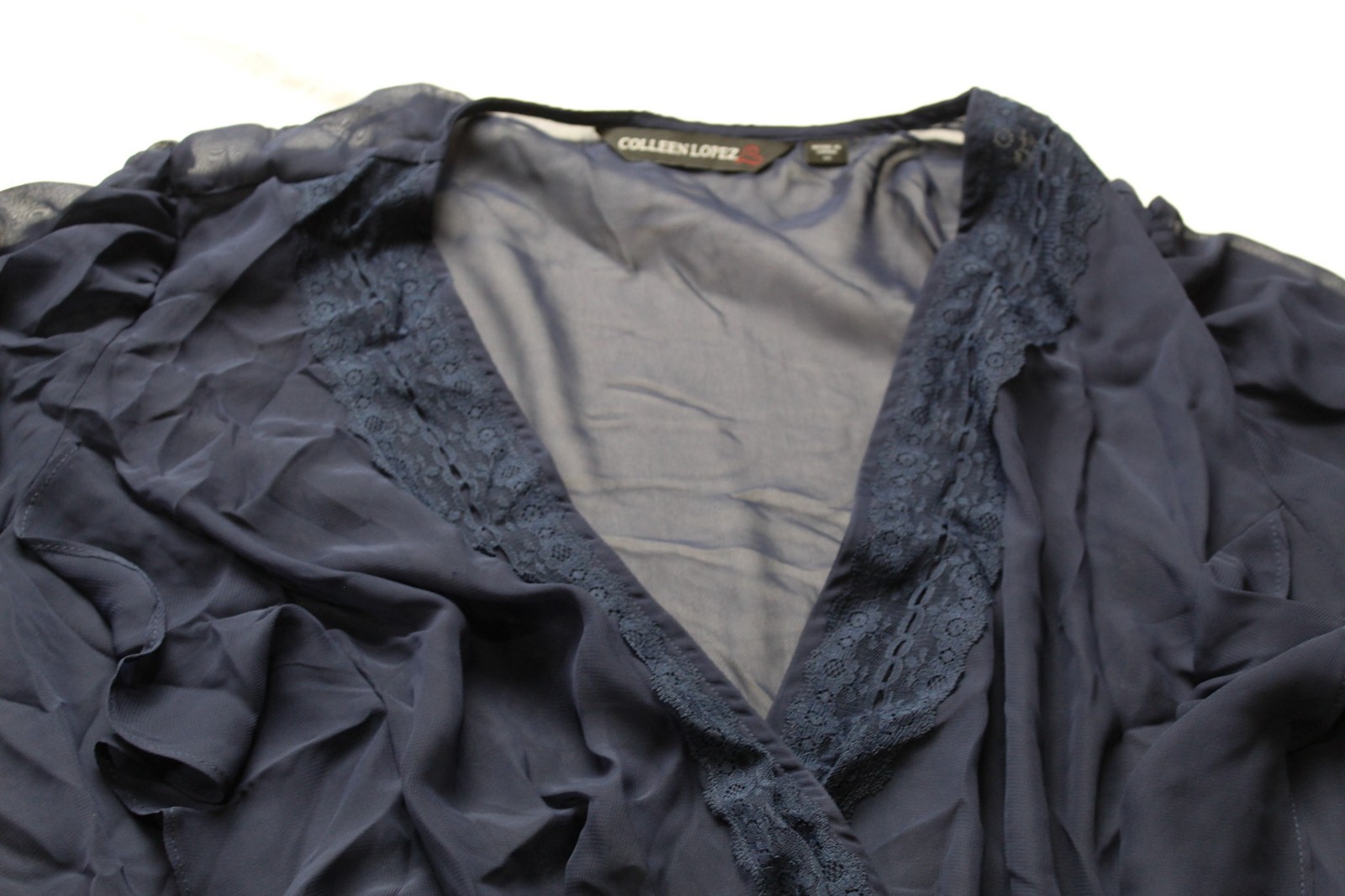 Colleen Lopez Women’s Plus Woven Chiffon Ruffled Sheer Top AC2 Navy Size: 1X
