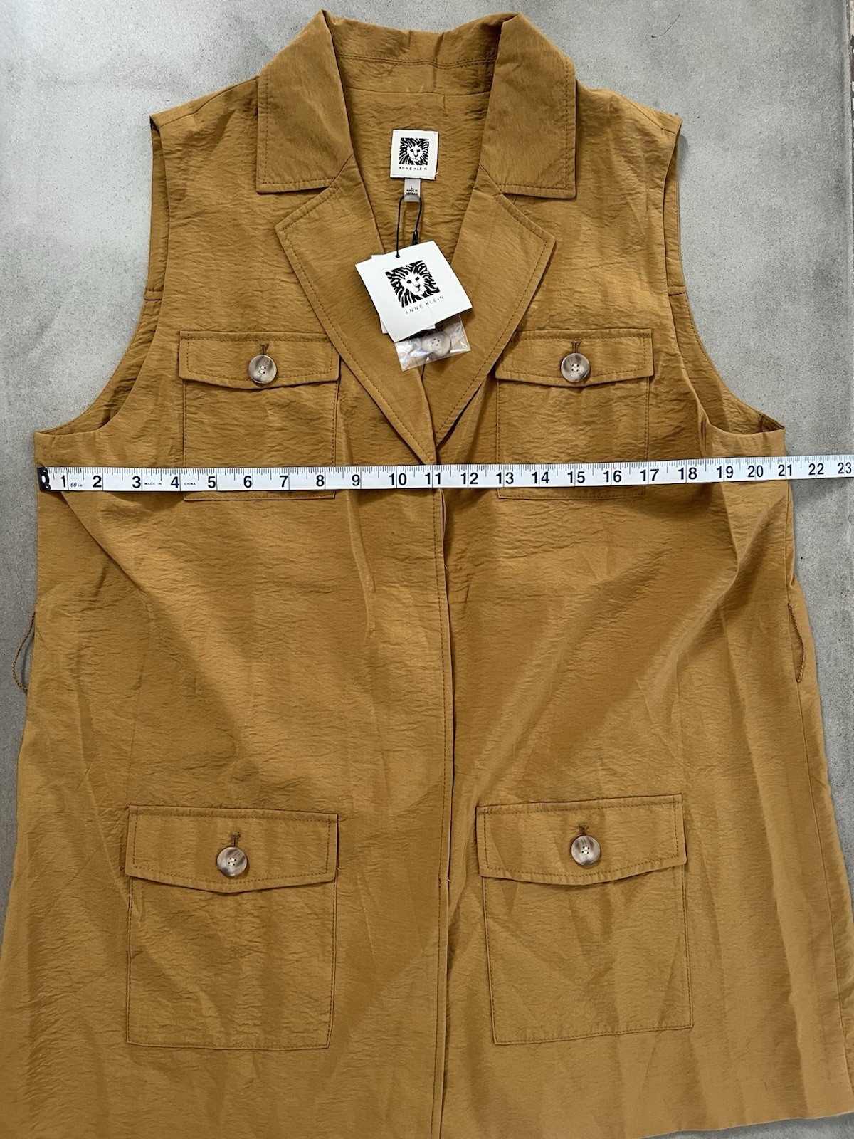 Anne Klein Sleeveless Blazer Vest Patch Pockets Bronze Size Large NWT
