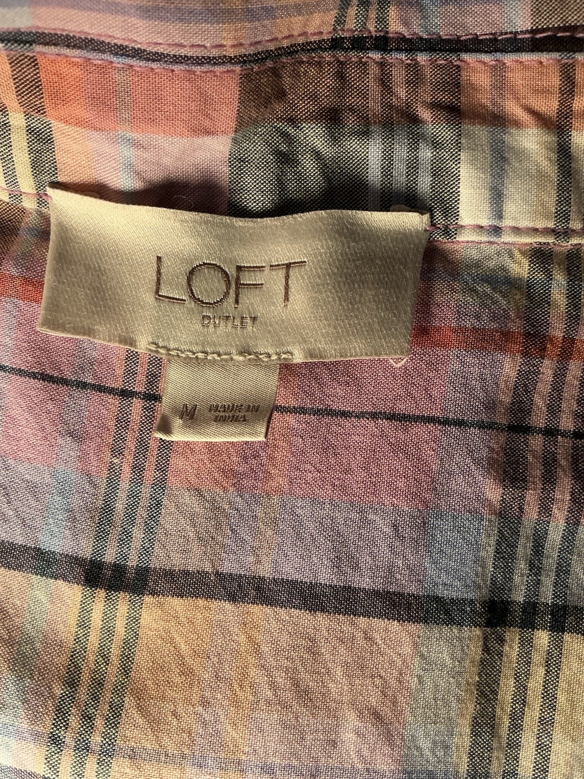 LOFT Pink/Blue/Yellow Plaid Collared Sleeveless Button-Up Top Womens M