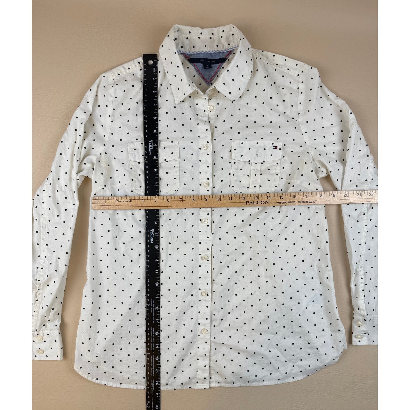 Tommy Hilfiger Large Classic Preppy Polka Dot Shirt Cotton Button Down