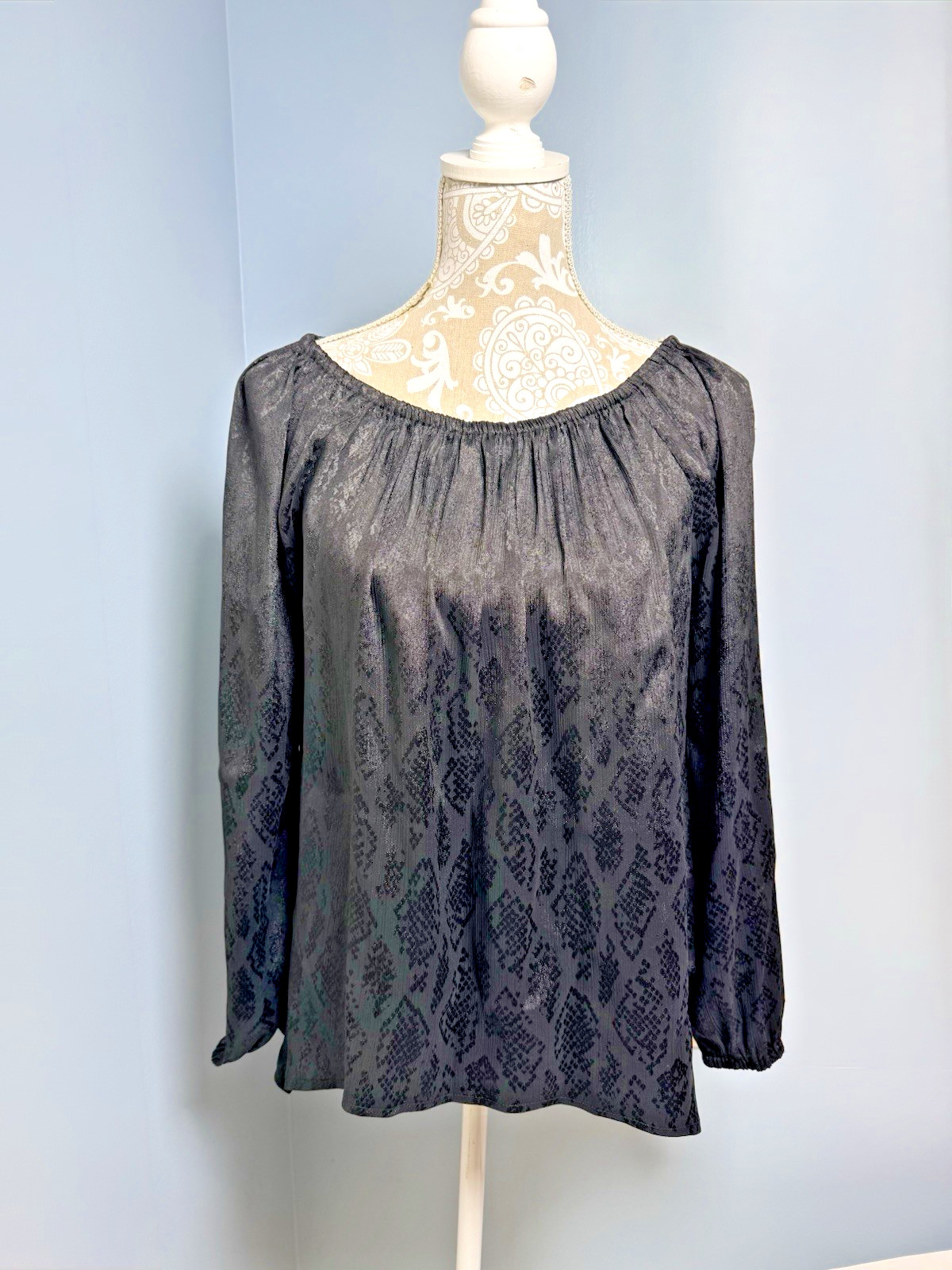 NWT Michael Kors Blouse Small Black Sheer Asymmetrical Hem Snake Skin Print