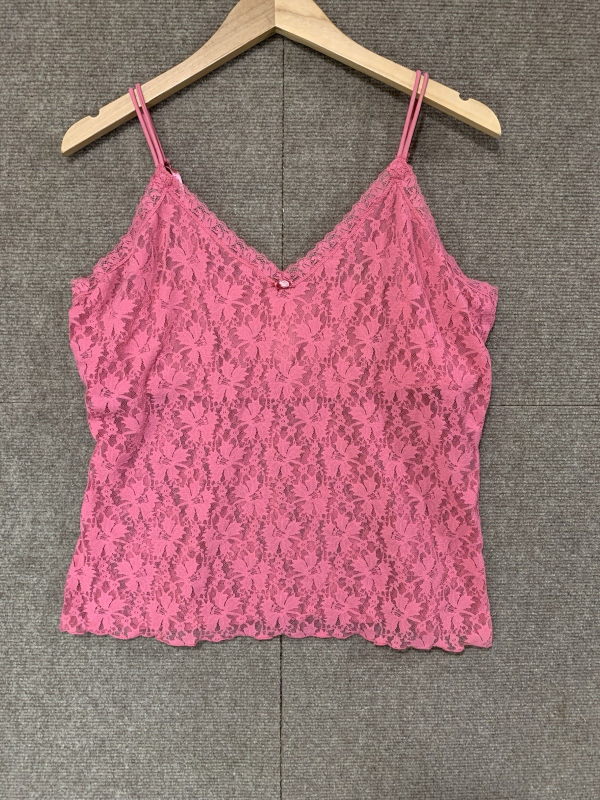 Womens Babydoll Y2K Top Coquette Fairy Lace Mesh Cami Stretch XL Pink Dainty