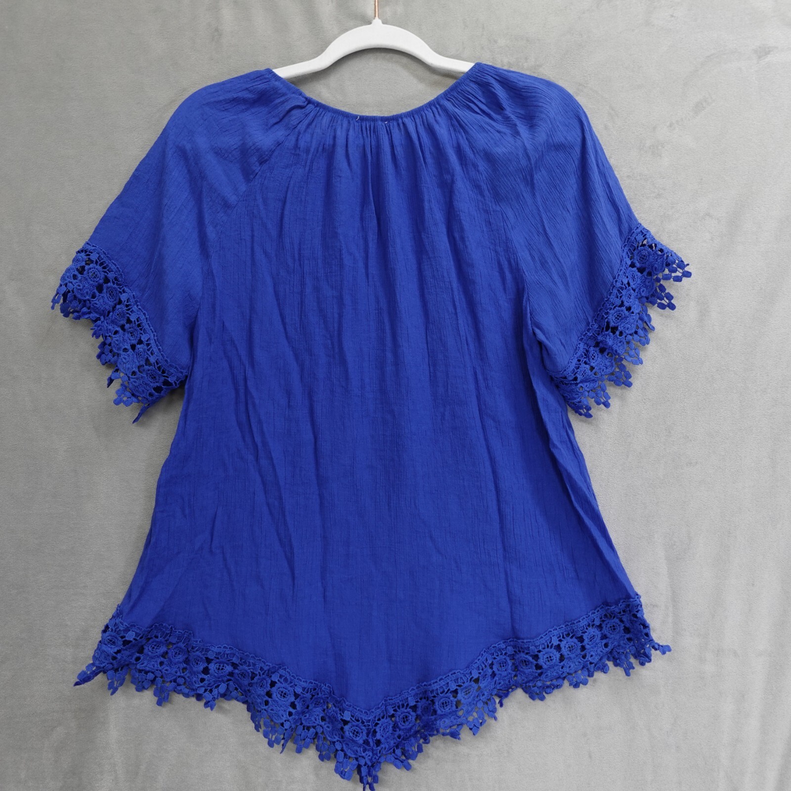 Linda Leal Women’s Large Blouse Blue Coastal Cruise Beachy Vacation Spring