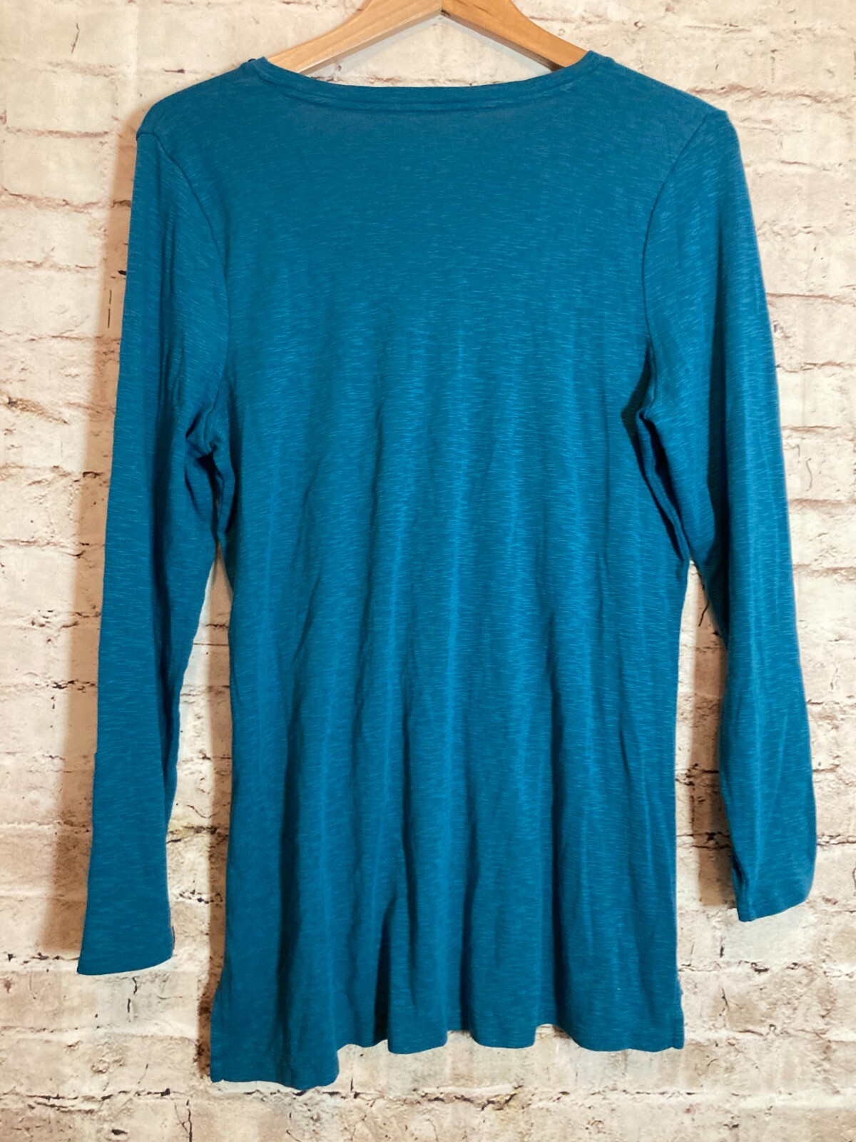 Chico’s Henley Top Womens Medium Dark Teal Cotton Modal Stretch Pullover Peru