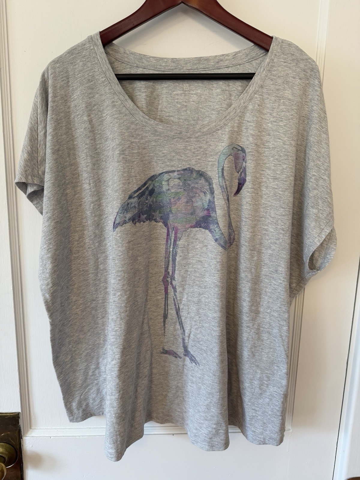 Womens Sonoma Gray Blue Flamingo Beach Coastal Resort Relaxed Graphic Shirt 3X