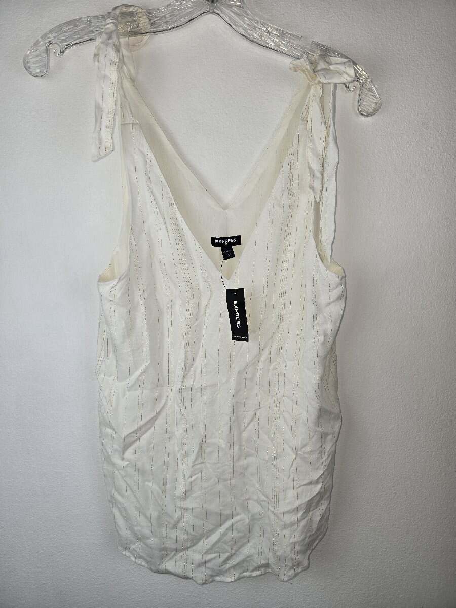 NWT! EXPRESS Size XXS Women’s White & Gold Bow Knot Layered Tank Top/Shirt