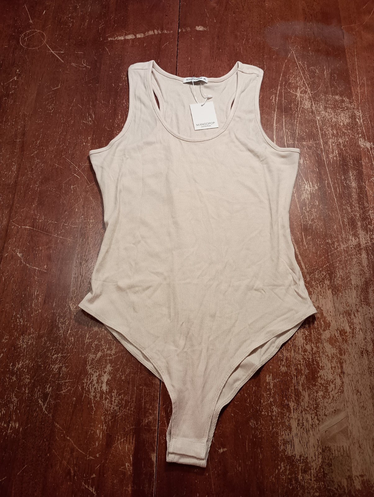 MANGOPOP WOMEN’S Nude Beige Racerback Tank Top Bodysuit Size XL
