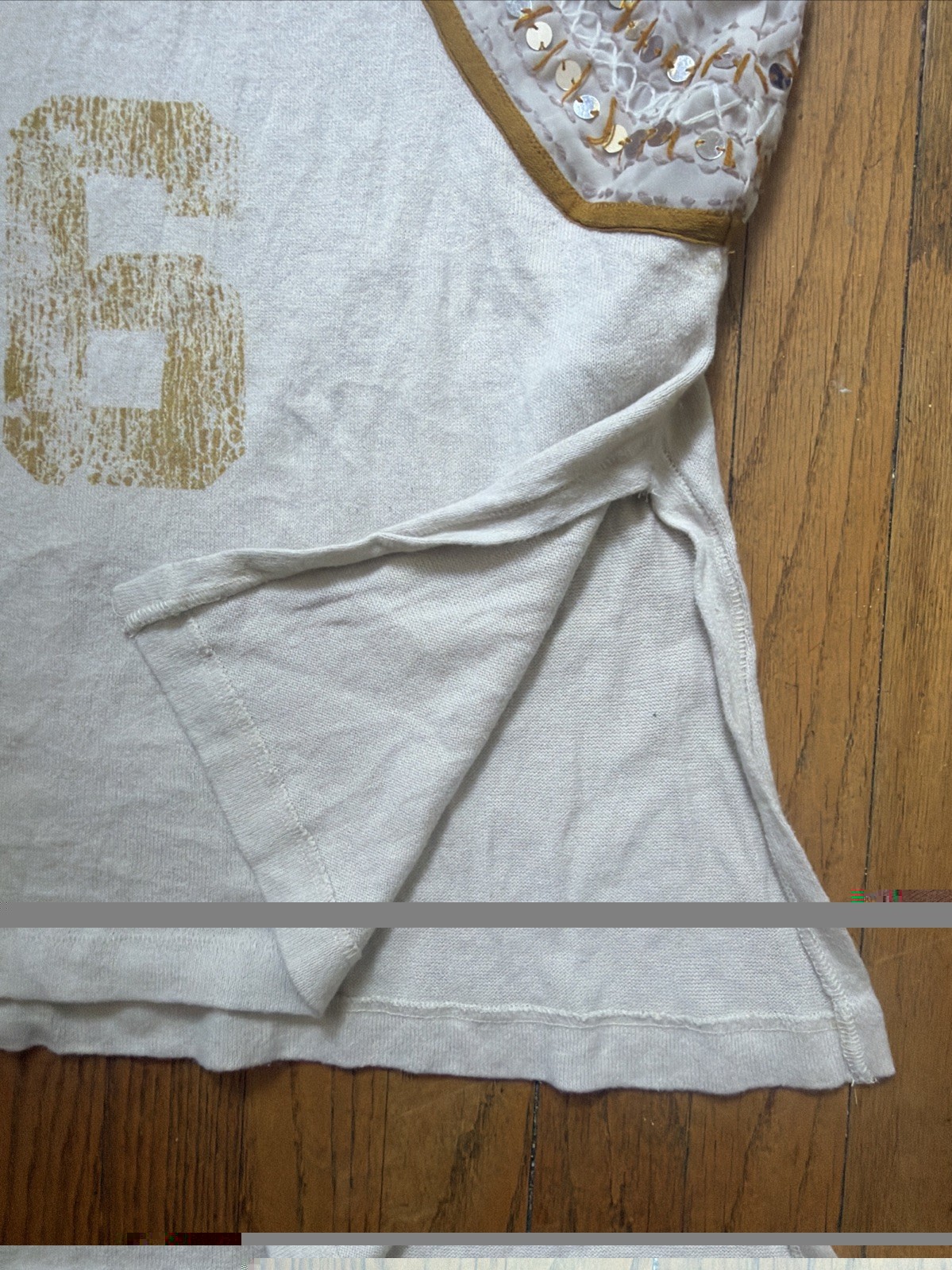 We The Free People M Contrast Sleeves Tee Kint Sequin Los Angeles 86 Jersey Top