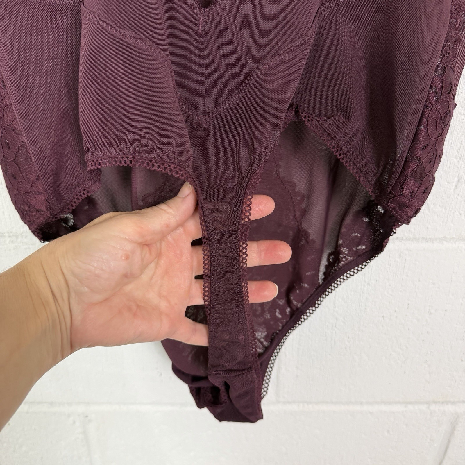 Torrid NWT Lingerie Bodysuit SZ L Wine Underwire Mesh Lace Sexy Wedding Night