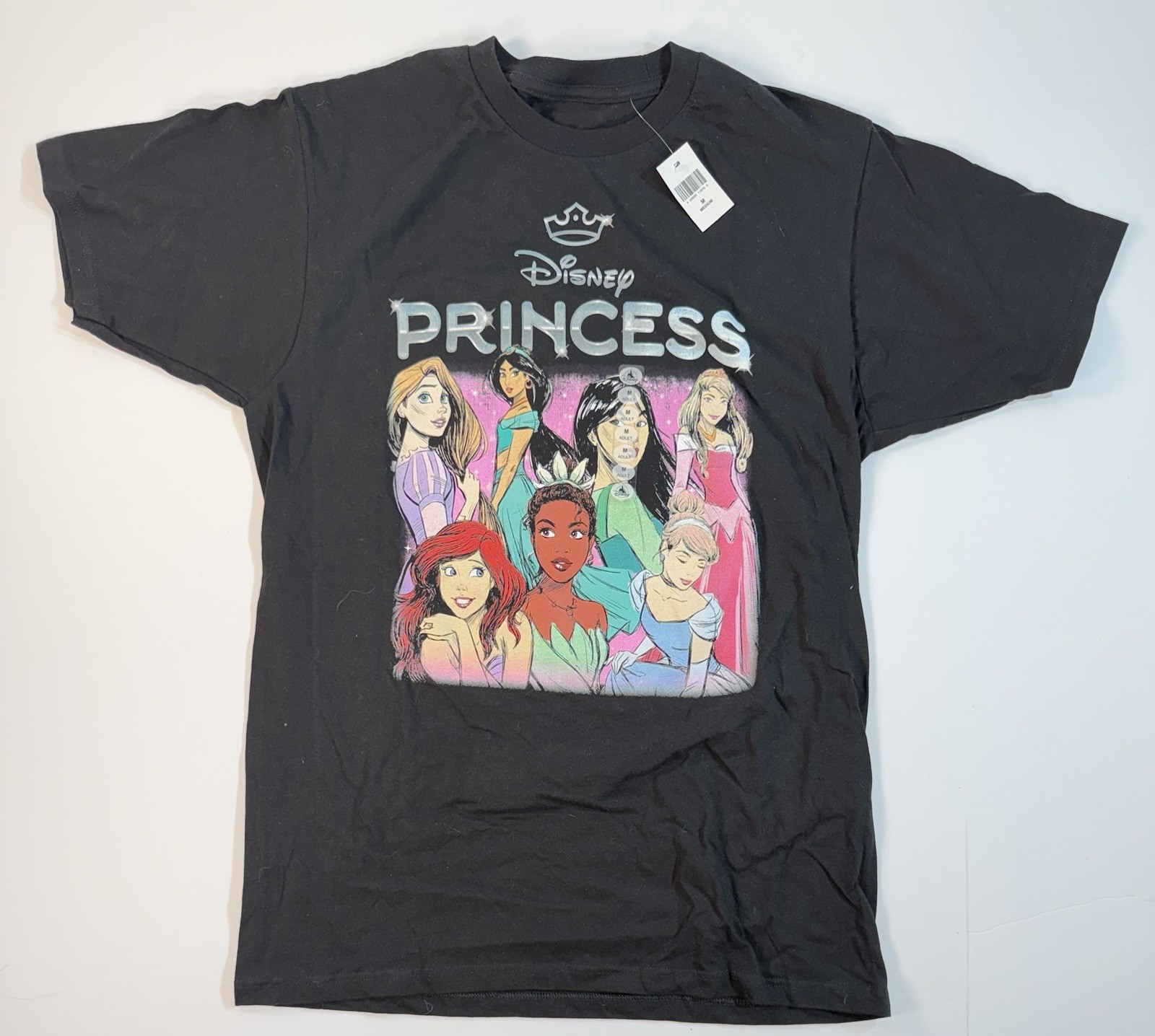 Disney Princess Graphic Tee Black Medium Ariel Jasmine Shirt