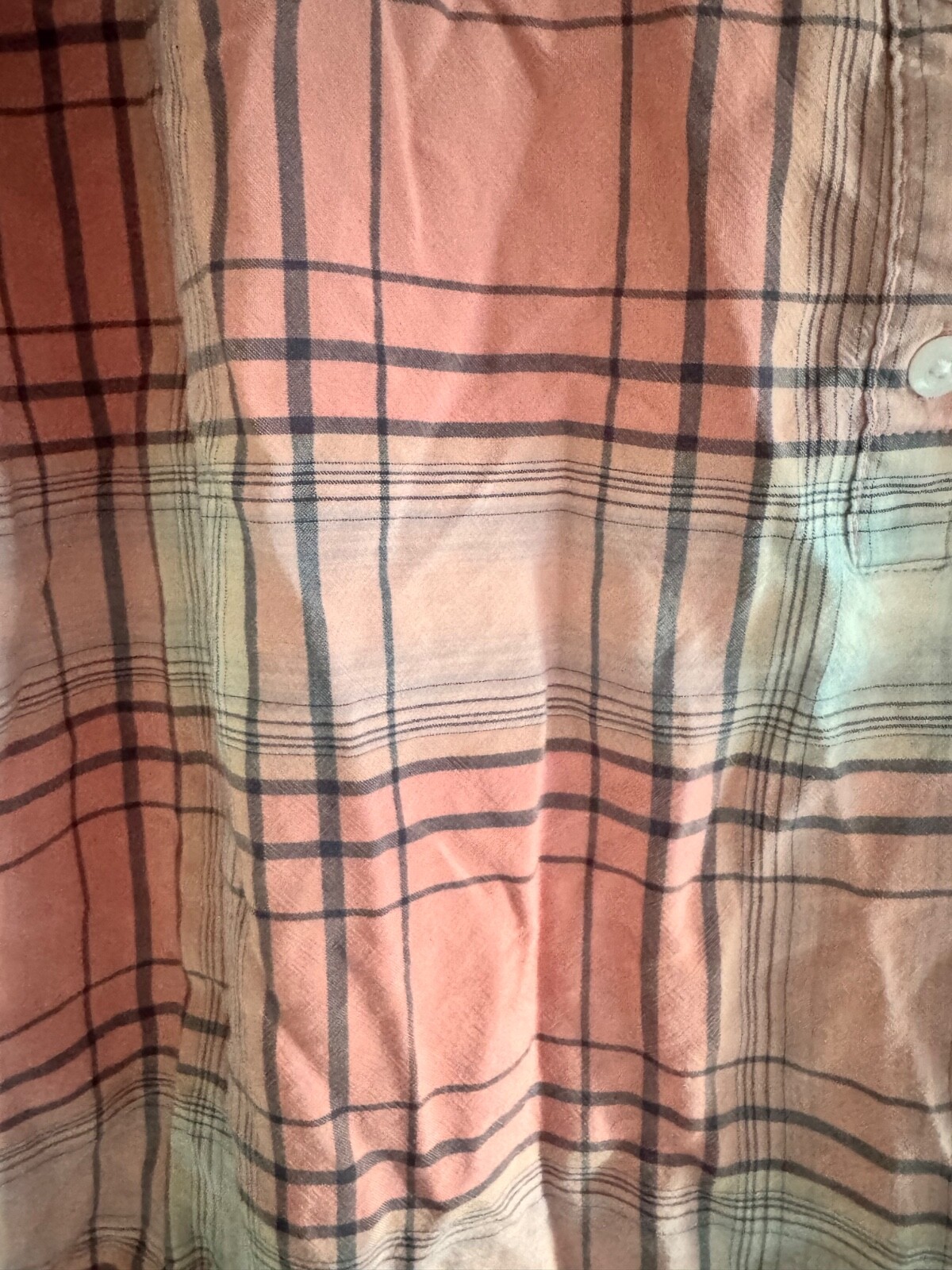 AVA & VIV SIZE 1X Pink/Gray/Beige Plaid Button Up Rayon Short Sleeve