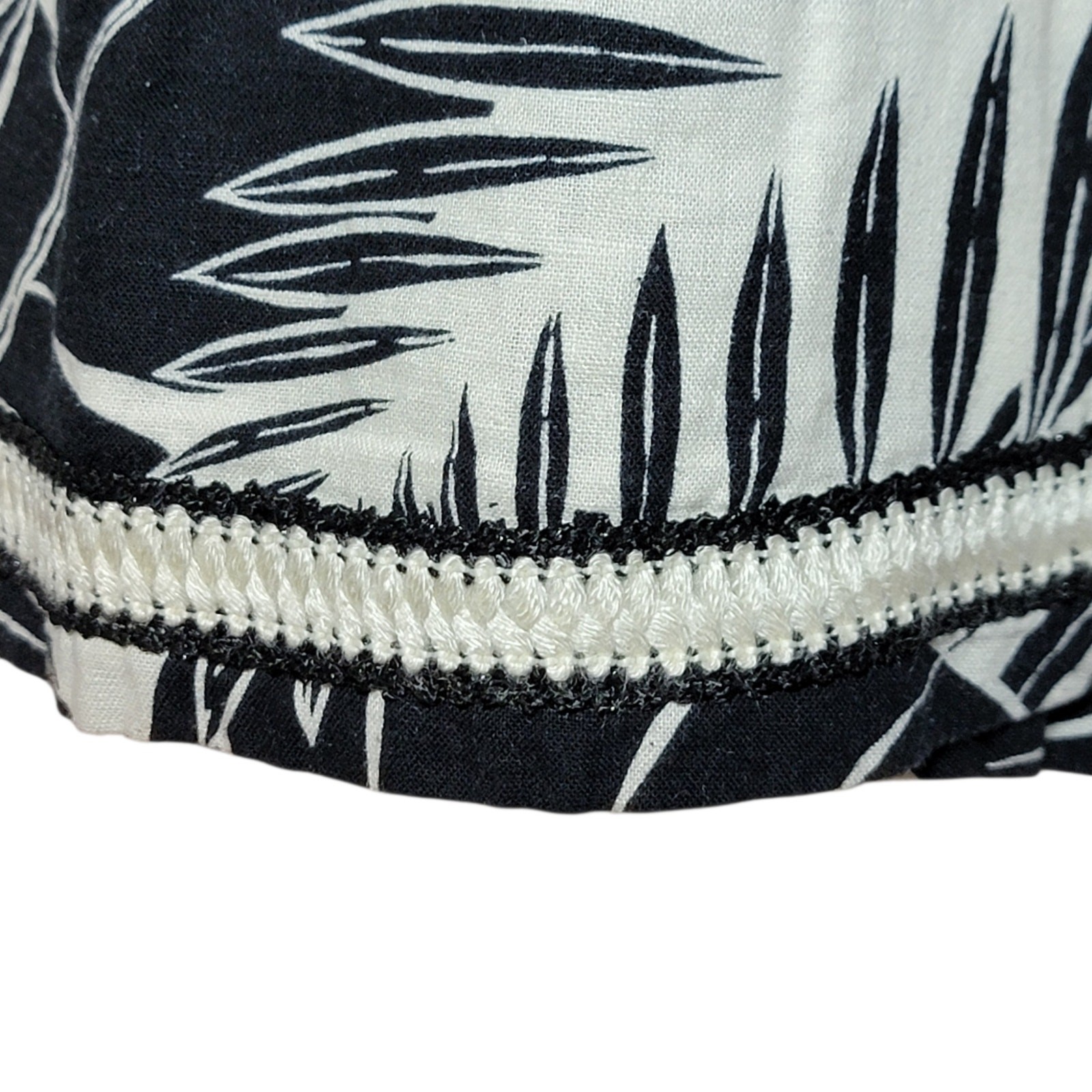 Cynthia Rowley Tropical Palm Print Black White Linen Blend 3/4 Sleeve Top S