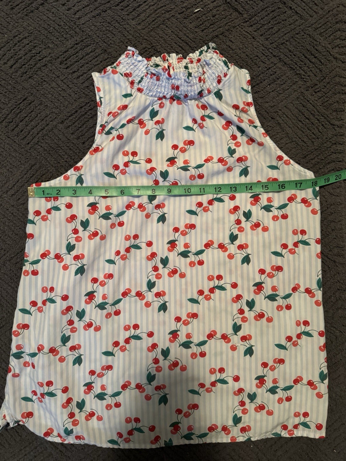 Crown & Ivy White Striped Cherry High Neck Sleeveless Woven Rayon Blouse M