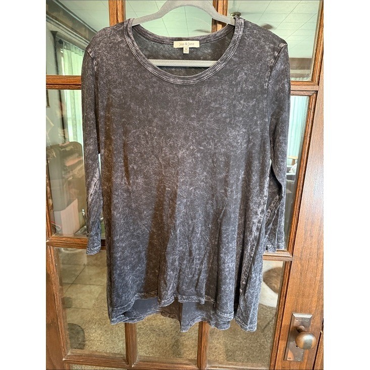 Jess & Jane Womens Gray Mineral Wash Long Sleeve Tunic Top M46-000 Size Medium