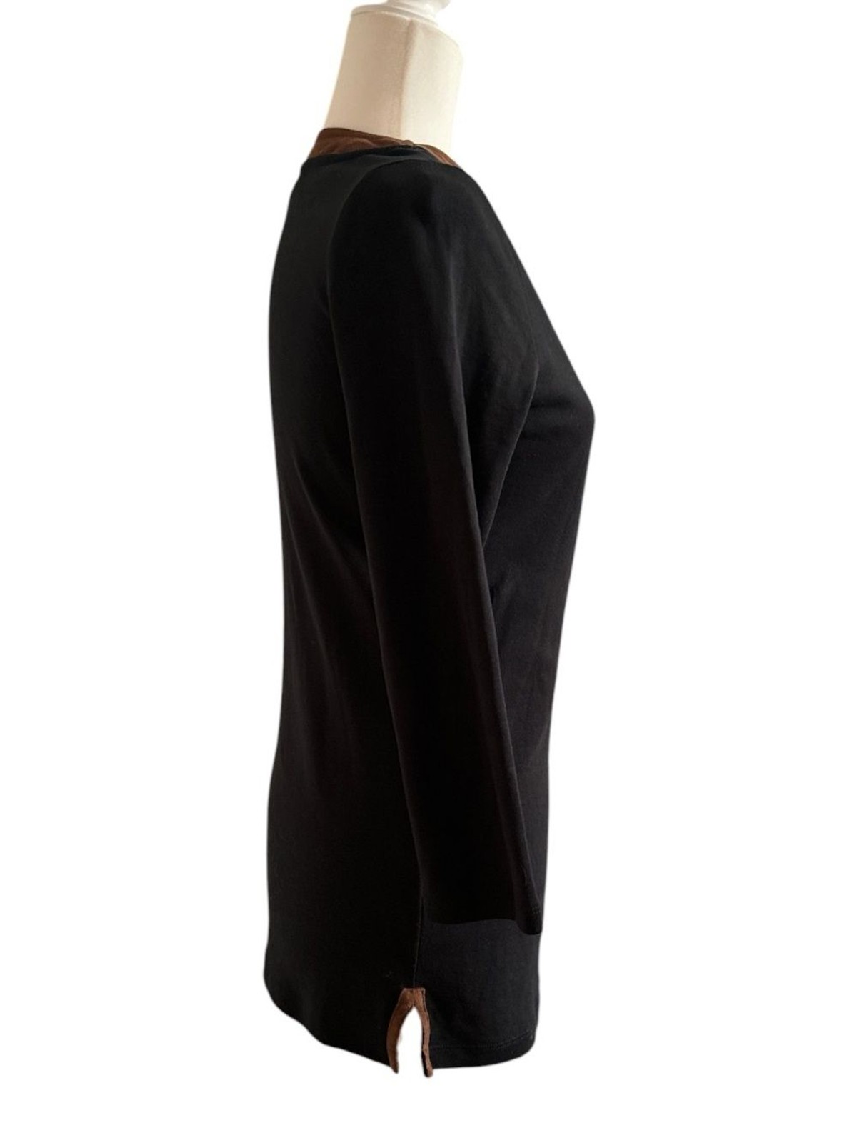 Ralph Lauren Black Brown Long Sleeve Pullover Equestrian Cotton Knit Tunic Top S