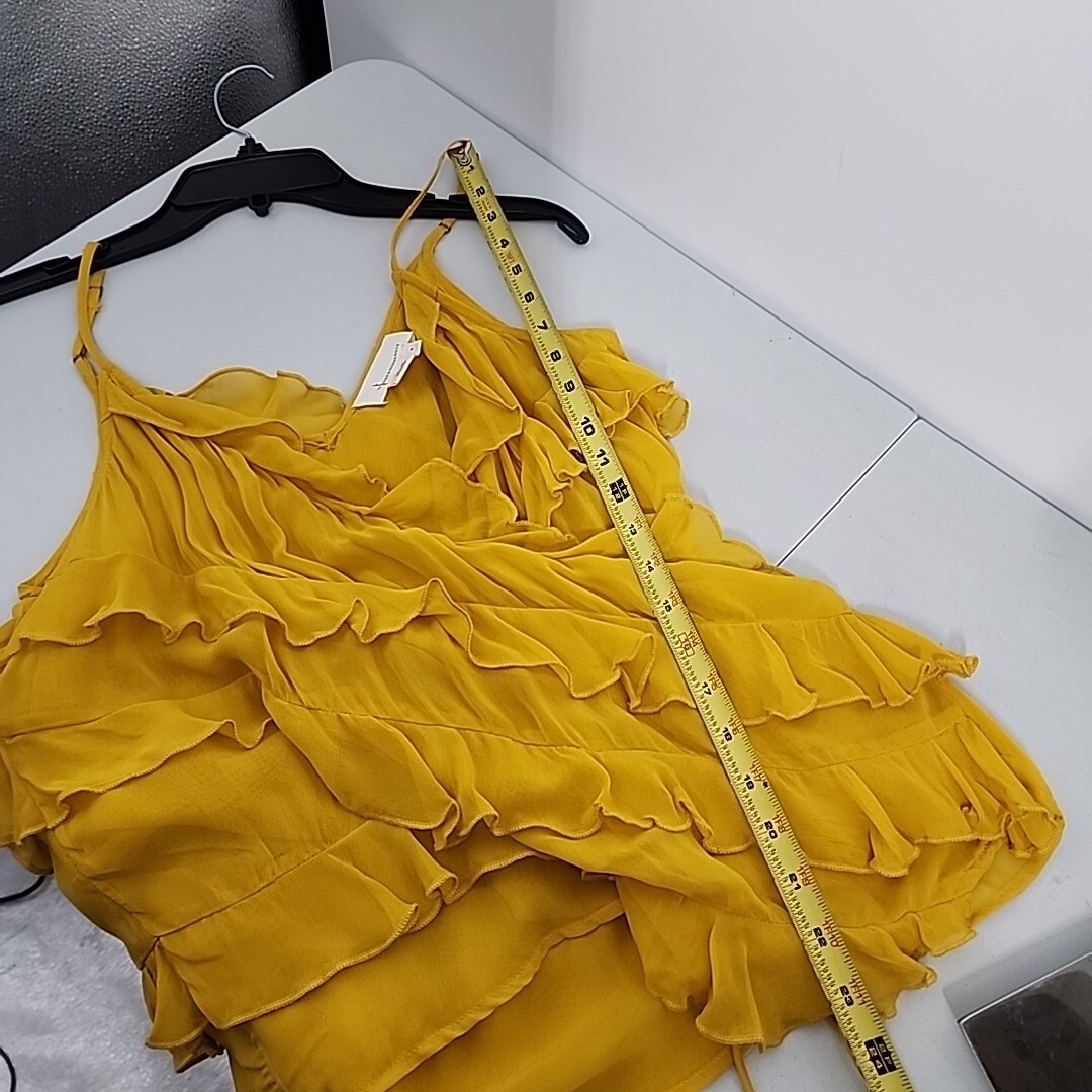 Anthropologie Medium Yellow Ruffle Wrap Side Tie Spaghetti Strap Sleeveless Top