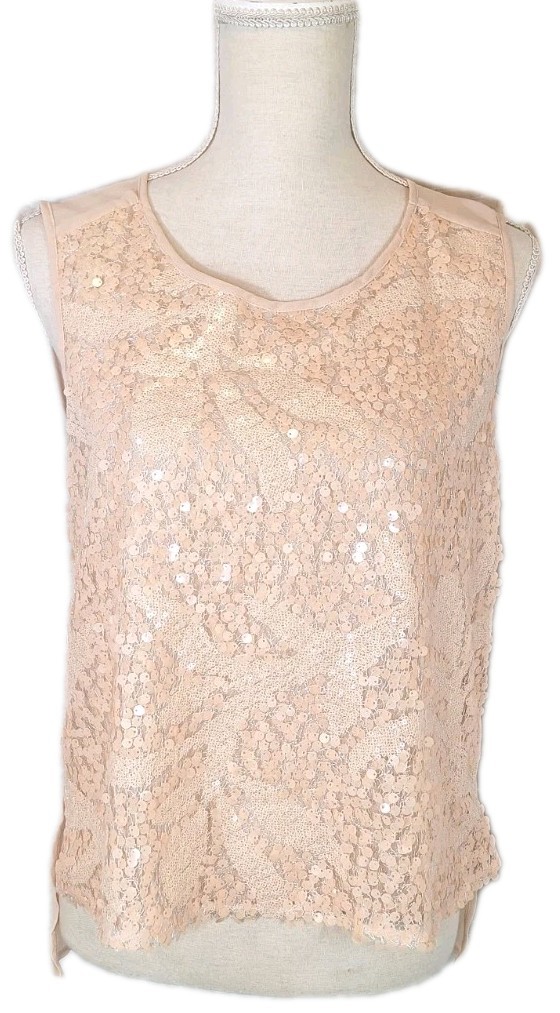 NWT LUSH SzS Seqin Tunic Top Hi Low Blouse Slits Semi-Sheer Chiffon Back Peach