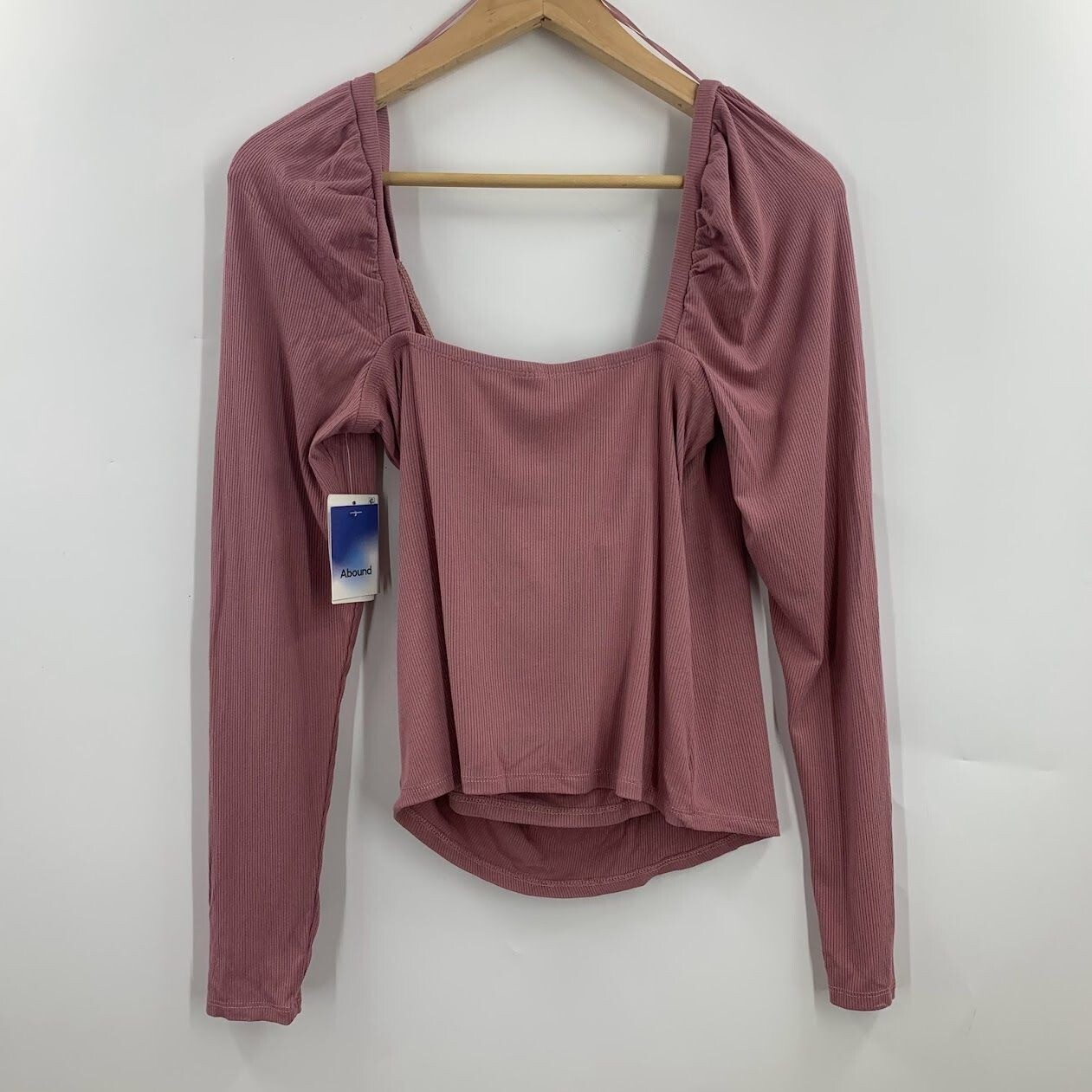 Nordstrom Abound Women’s Square Neck Long Sleeve Top in Pink Nostalgia SZ M NWT