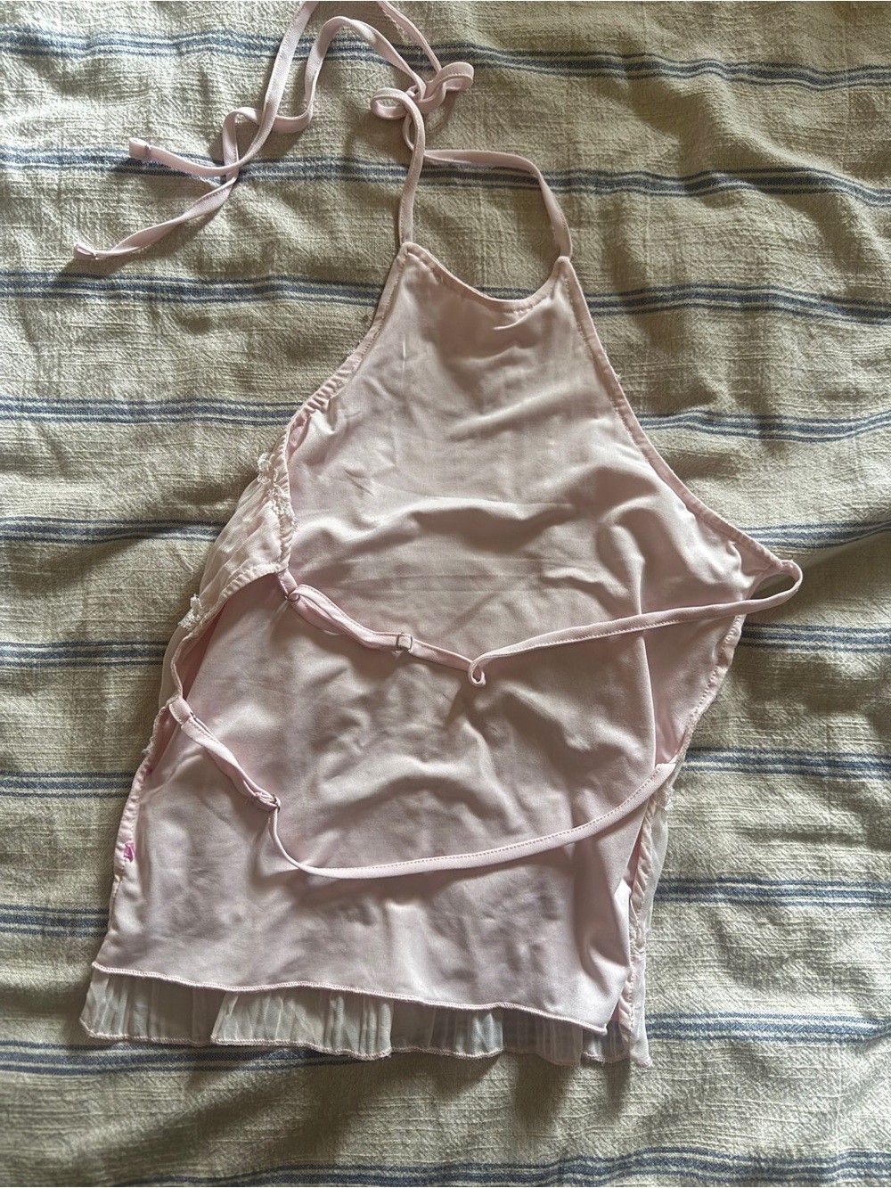 Light Pink Halter ruched Tank Top backless strappy sz small adjustable straps