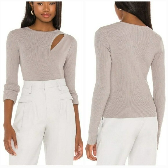 Revolve, 525 America Gray Layered Cut Out Ribbed Wrap Sweater Shirt Size Large