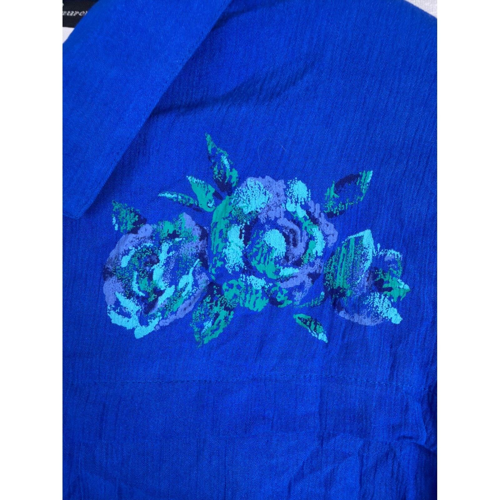 NWT VTG 90s Jennifer Lauren Button Down Shirt Women 1X Blue Floral Graphic Rayon