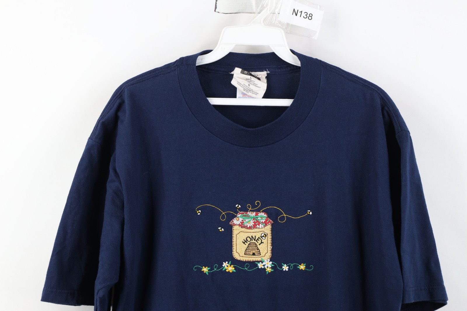 Vintage 90s Streetwear Womens Large Faded Flower Honey Bee T-Shirt Blue USA